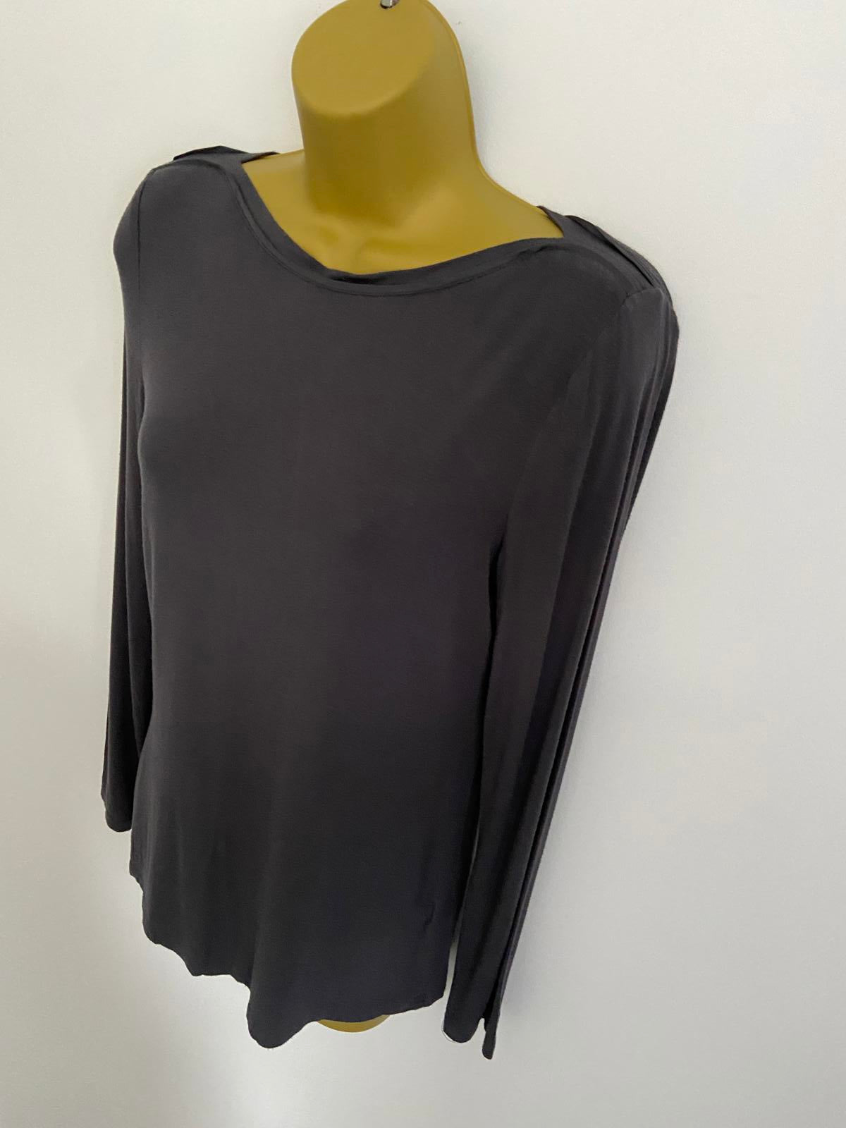 Oasis Size Small Dark Grey Long Sleeve Top Tshirt Soft Viscose Casual Basic