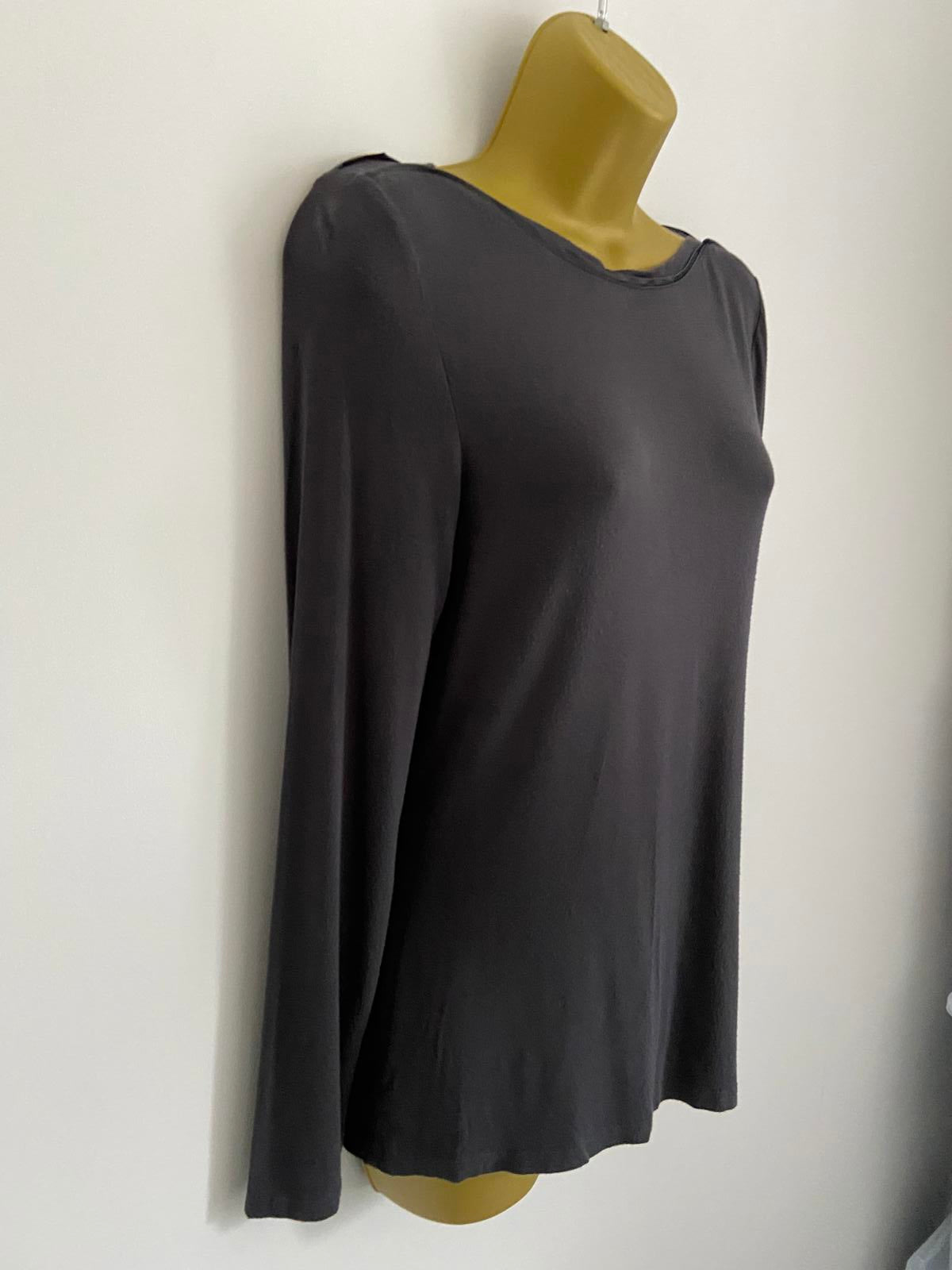 Oasis Size Small Dark Grey Long Sleeve Top Tshirt Soft Viscose Casual Basic