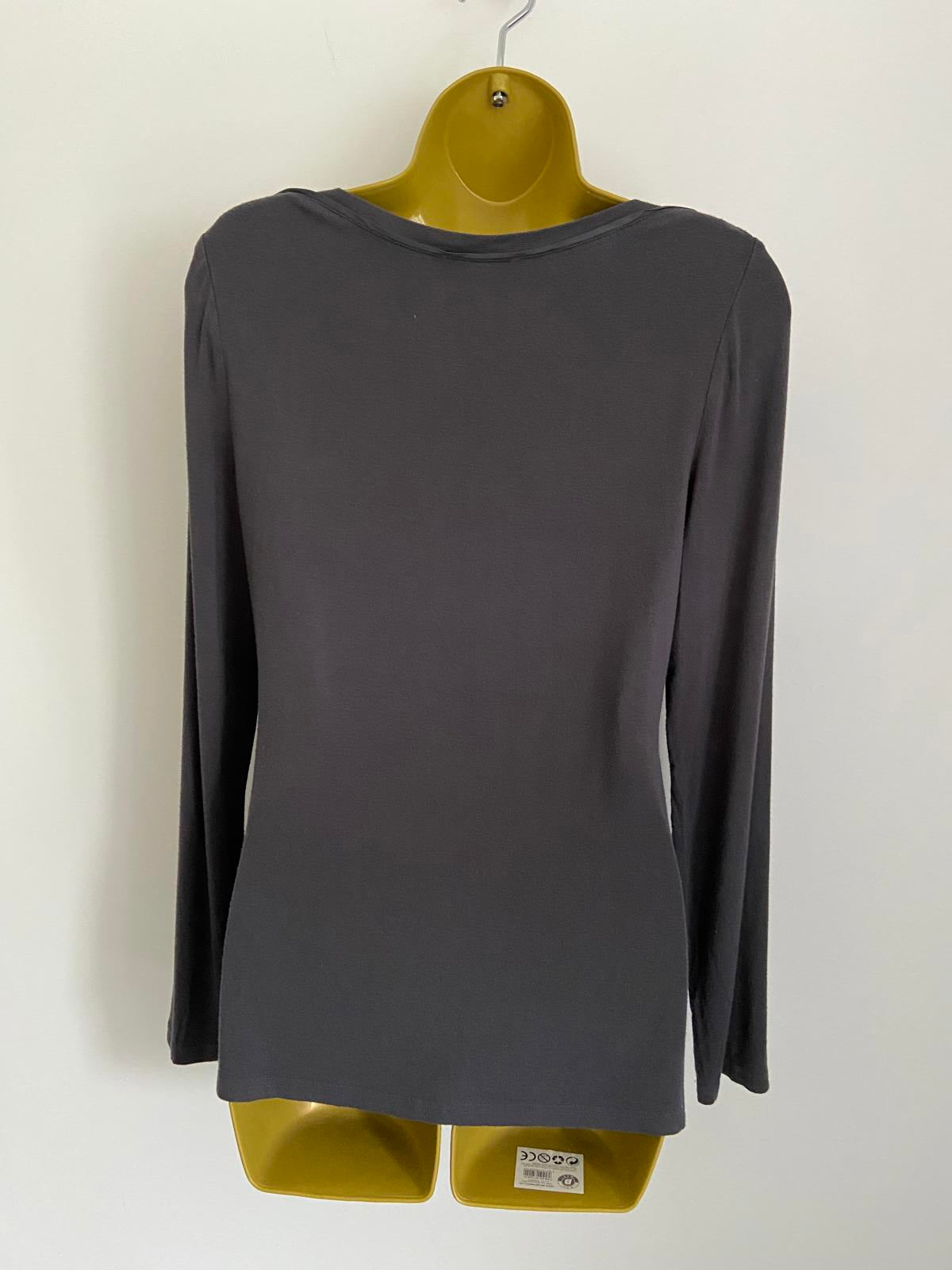 Oasis Size Small Dark Grey Long Sleeve Top Tshirt Soft Viscose Casual Basic
