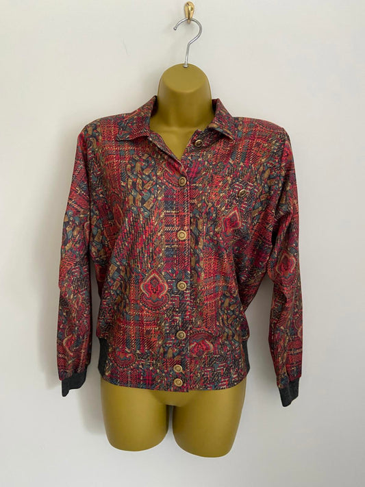 Riddella Vintage Gold Button Blouse Elastic Waistband Soft Wool Blend Shirt