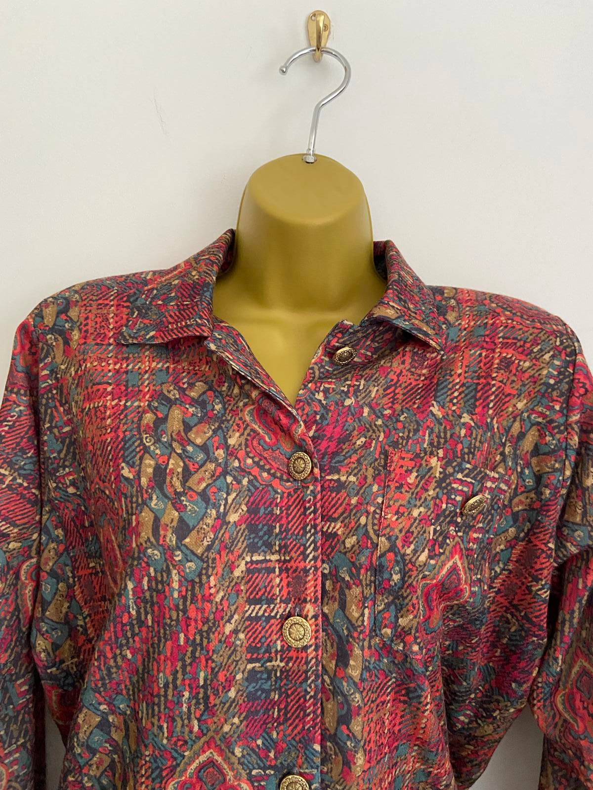 Riddella Vintage Gold Button Blouse Elastic Waistband Soft Wool Blend Shirt