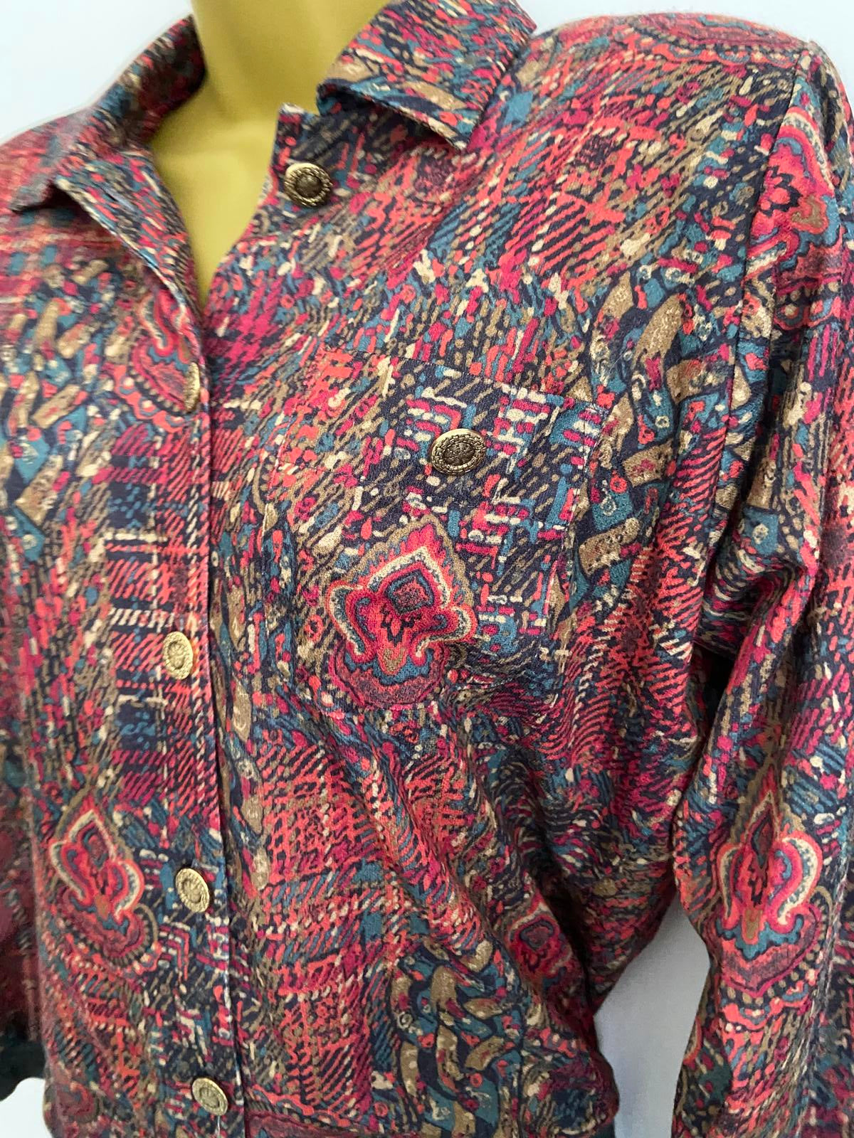 Riddella Vintage Gold Button Blouse Elastic Waistband Soft Wool Blend Shirt
