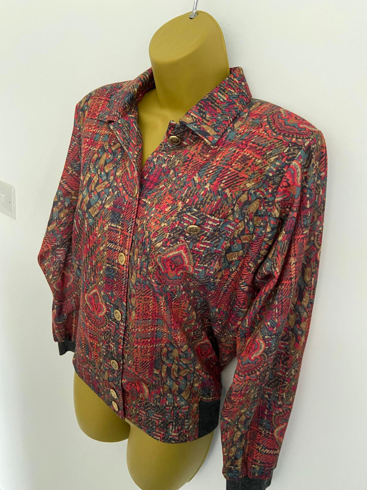 Riddella Vintage Gold Button Blouse Elastic Waistband Soft Wool Blend Shirt