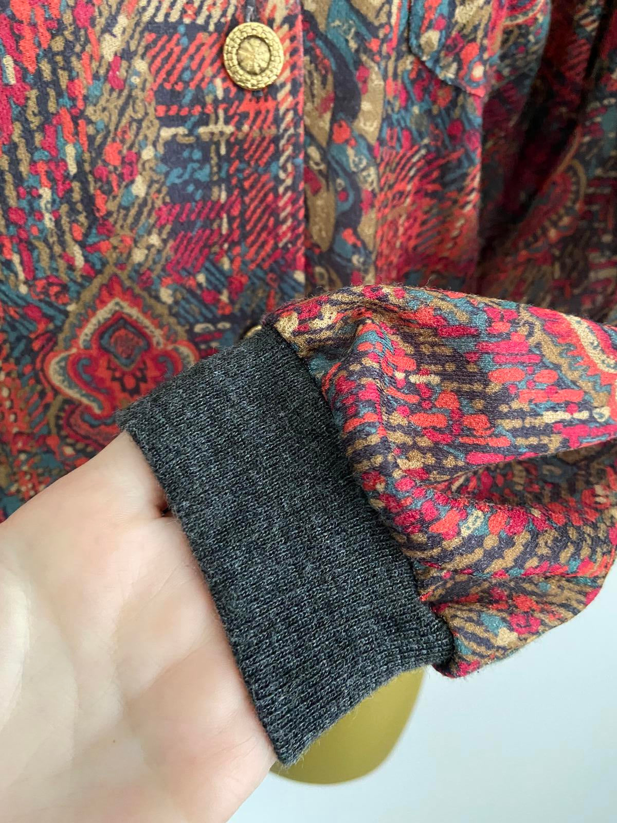 Riddella Vintage Gold Button Blouse Elastic Waistband Soft Wool Blend Shirt