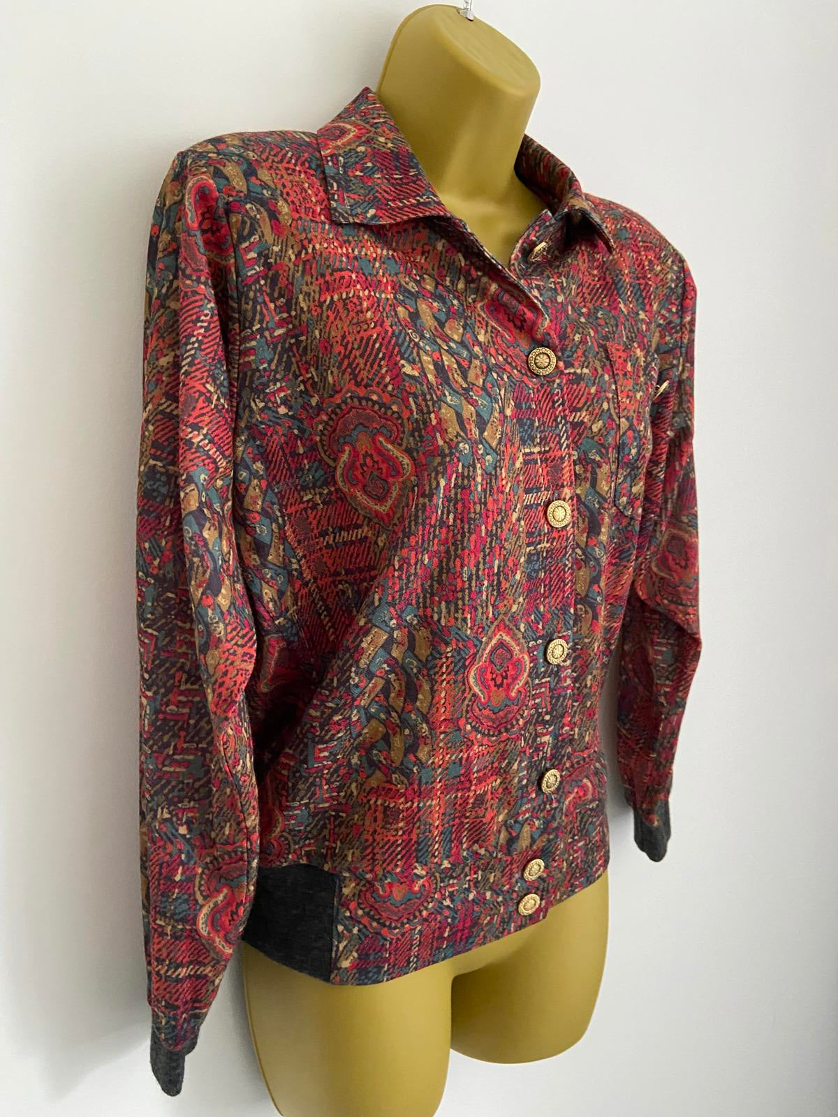 Riddella Vintage Gold Button Blouse Elastic Waistband Soft Wool Blend Shirt