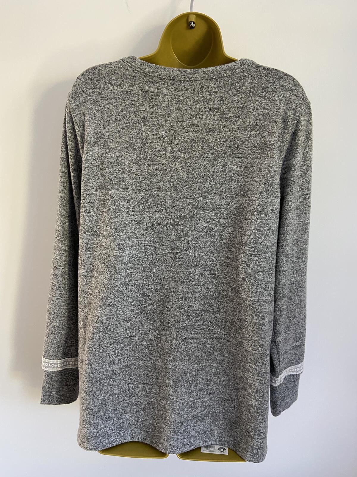 Flora Nikrooz Grey Lightweight Sweater with Lace Detail - Size Medium