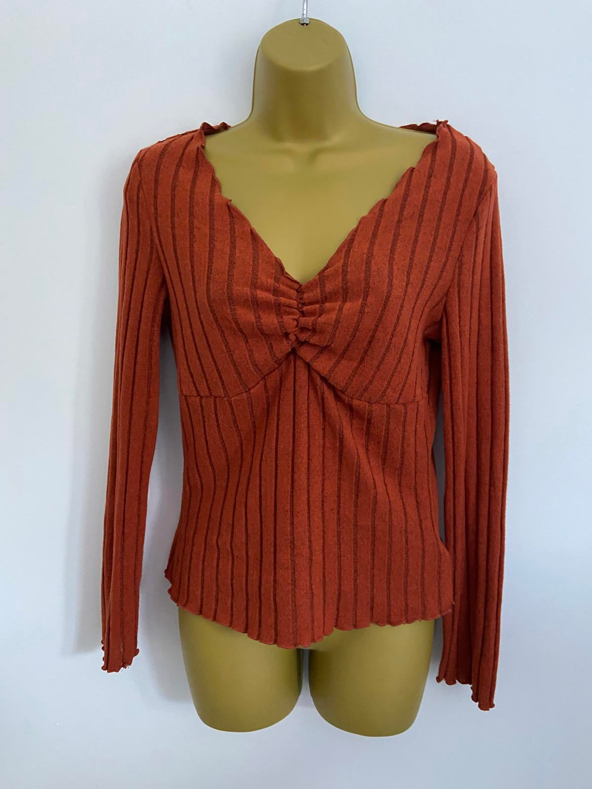 SHEIN Orange Lightweight Sweater Top - V-Neck, Soft Feel, Size Large (L)