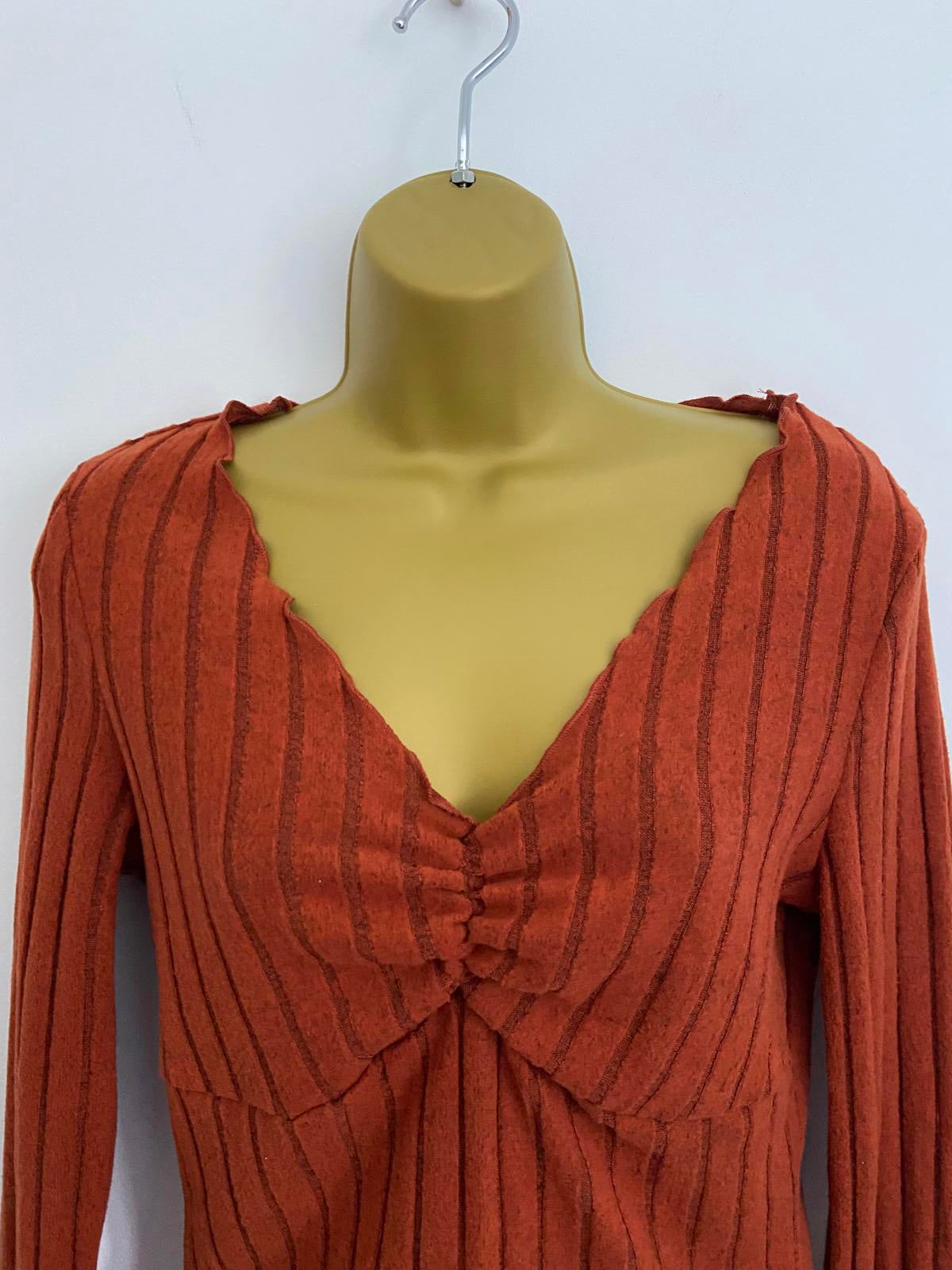 SHEIN Orange Lightweight Sweater Top - V-Neck, Soft Feel, Size Large (L)