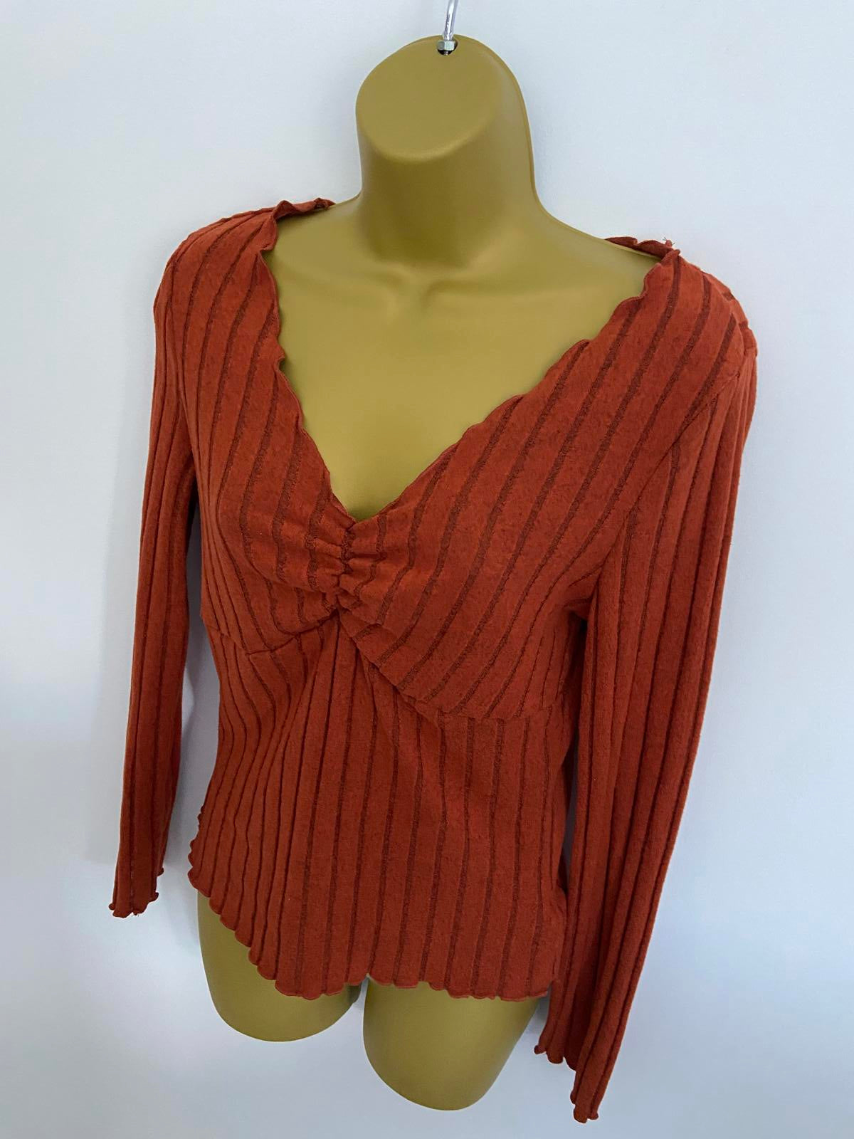 SHEIN Orange Lightweight Sweater Top - V-Neck, Soft Feel, Size Large (L)