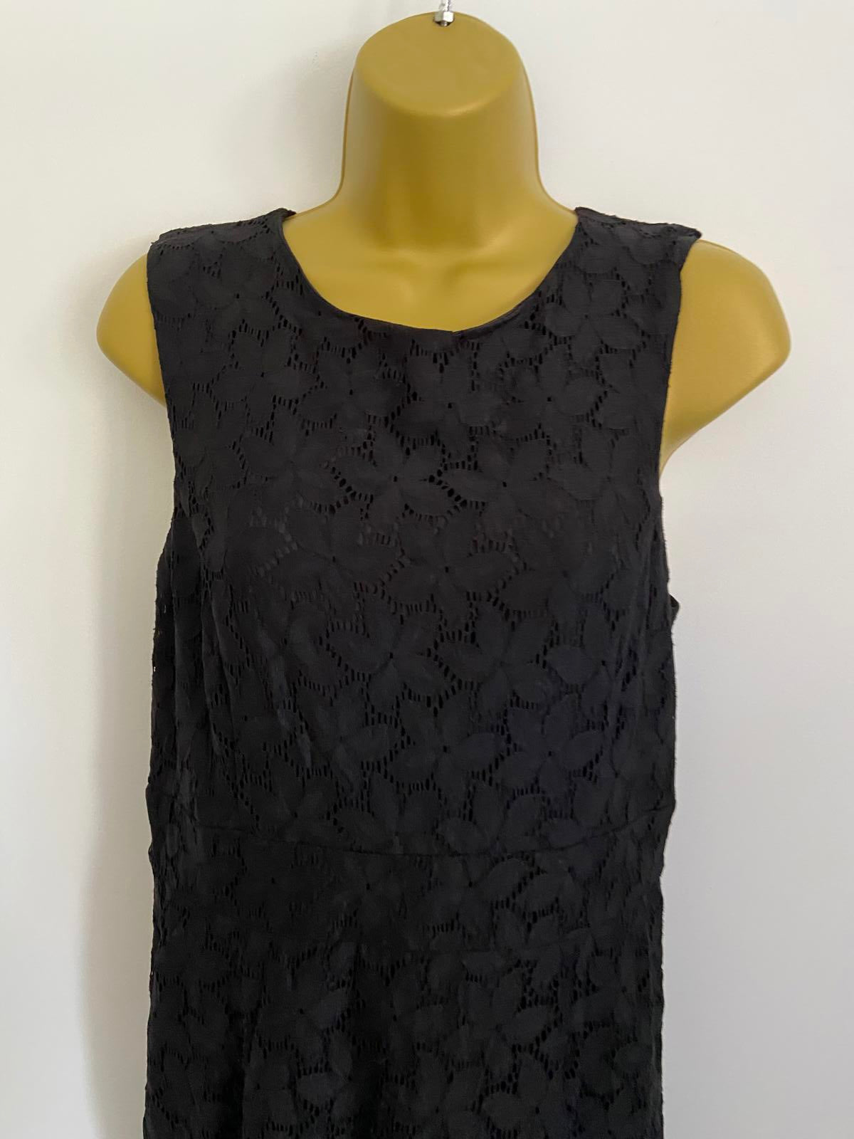 George Size 14 Black Lace Midi Dress Zip Back Fully Lined Occasion Party Wear