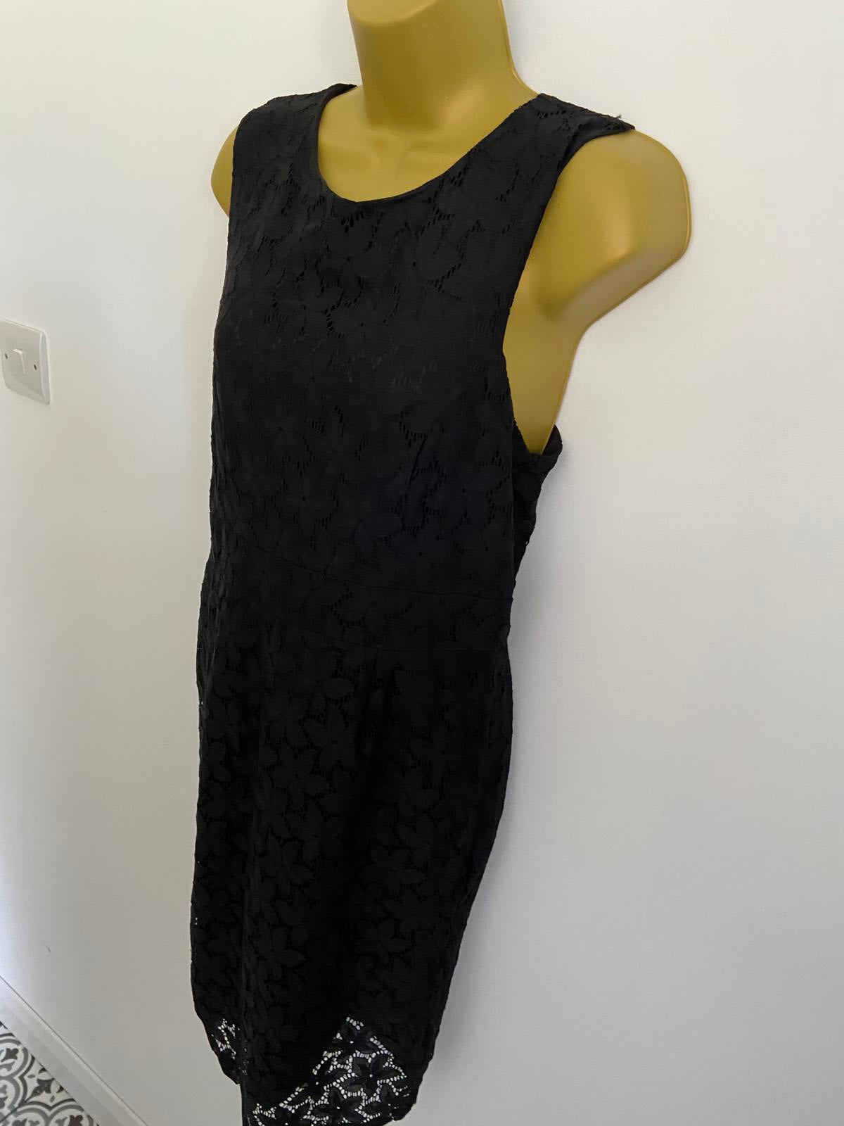 George Size 14 Black Lace Midi Dress Zip Back Fully Lined Occasion Party Wear