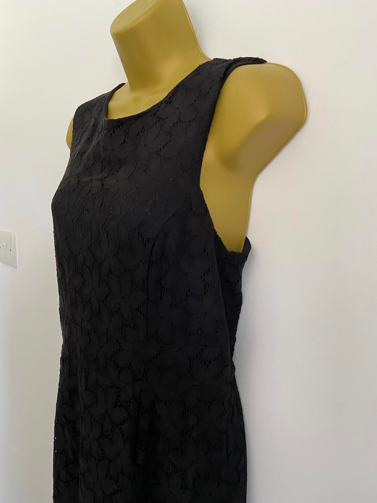 George Size 14 Black Lace Midi Dress Zip Back Fully Lined Occasion Party Wear