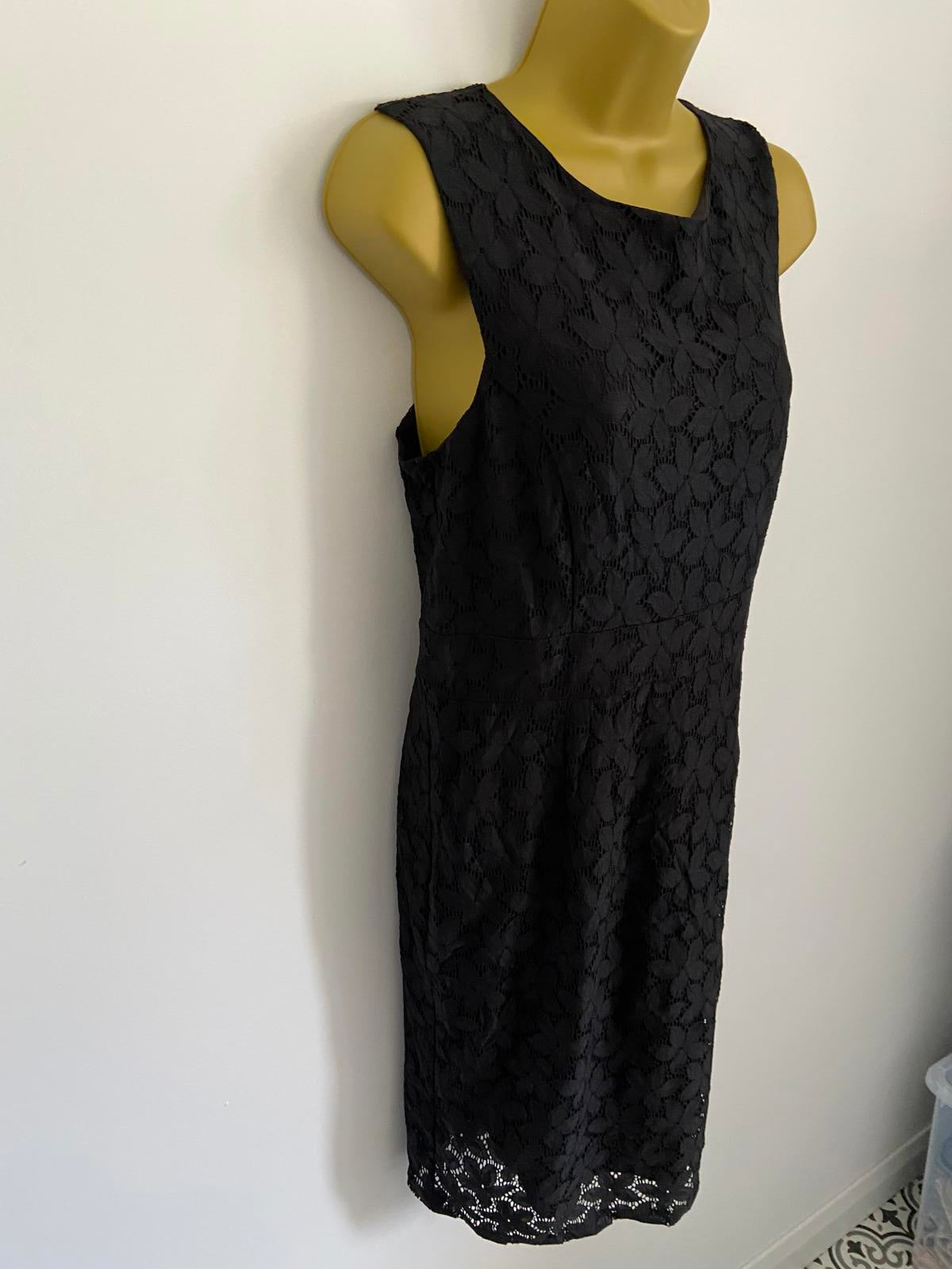 George Size 14 Black Lace Midi Dress Zip Back Fully Lined Occasion Party Wear