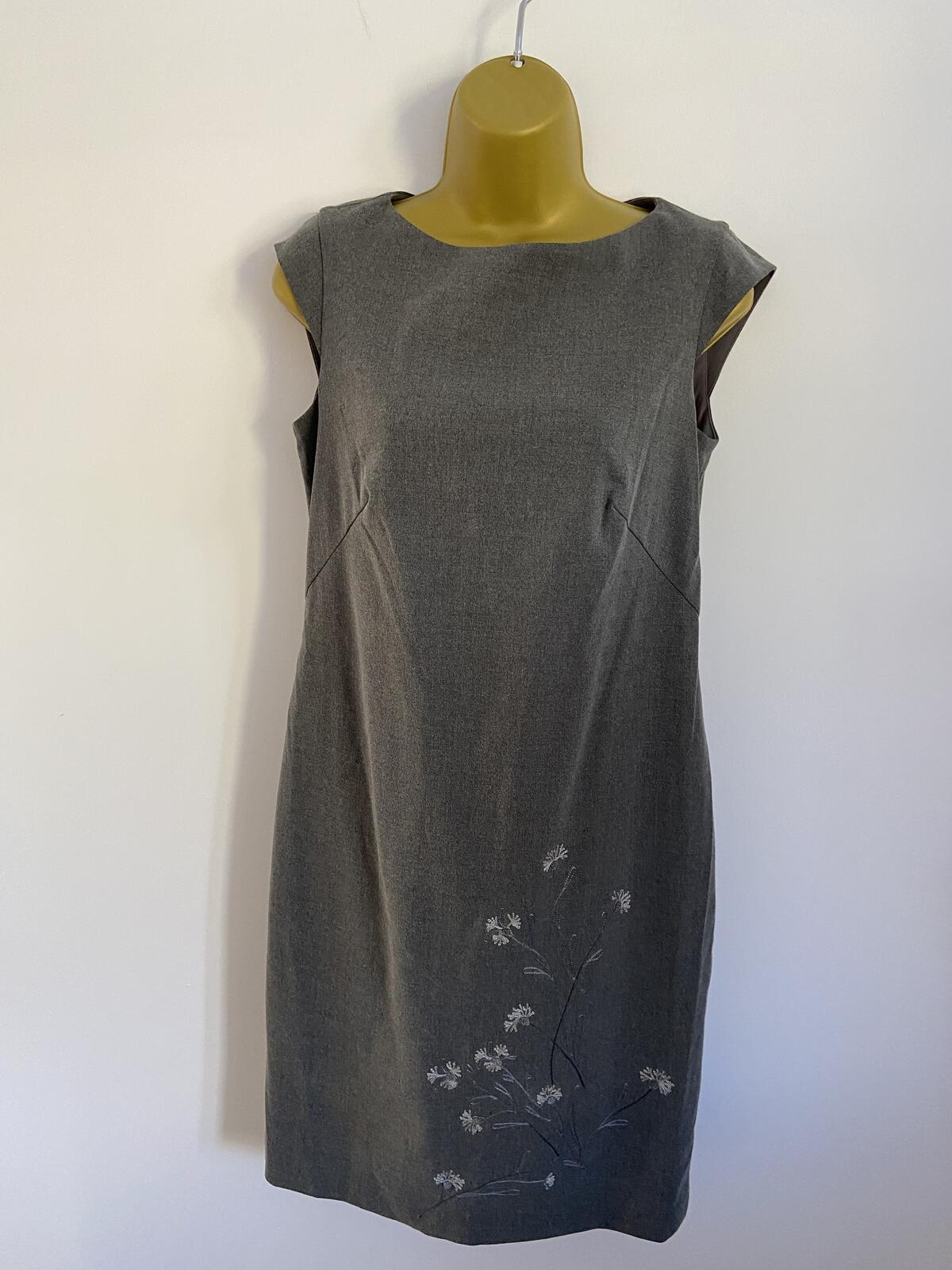 Next Grey Embroidered Sleeveless Shift Dress - UK Size 12