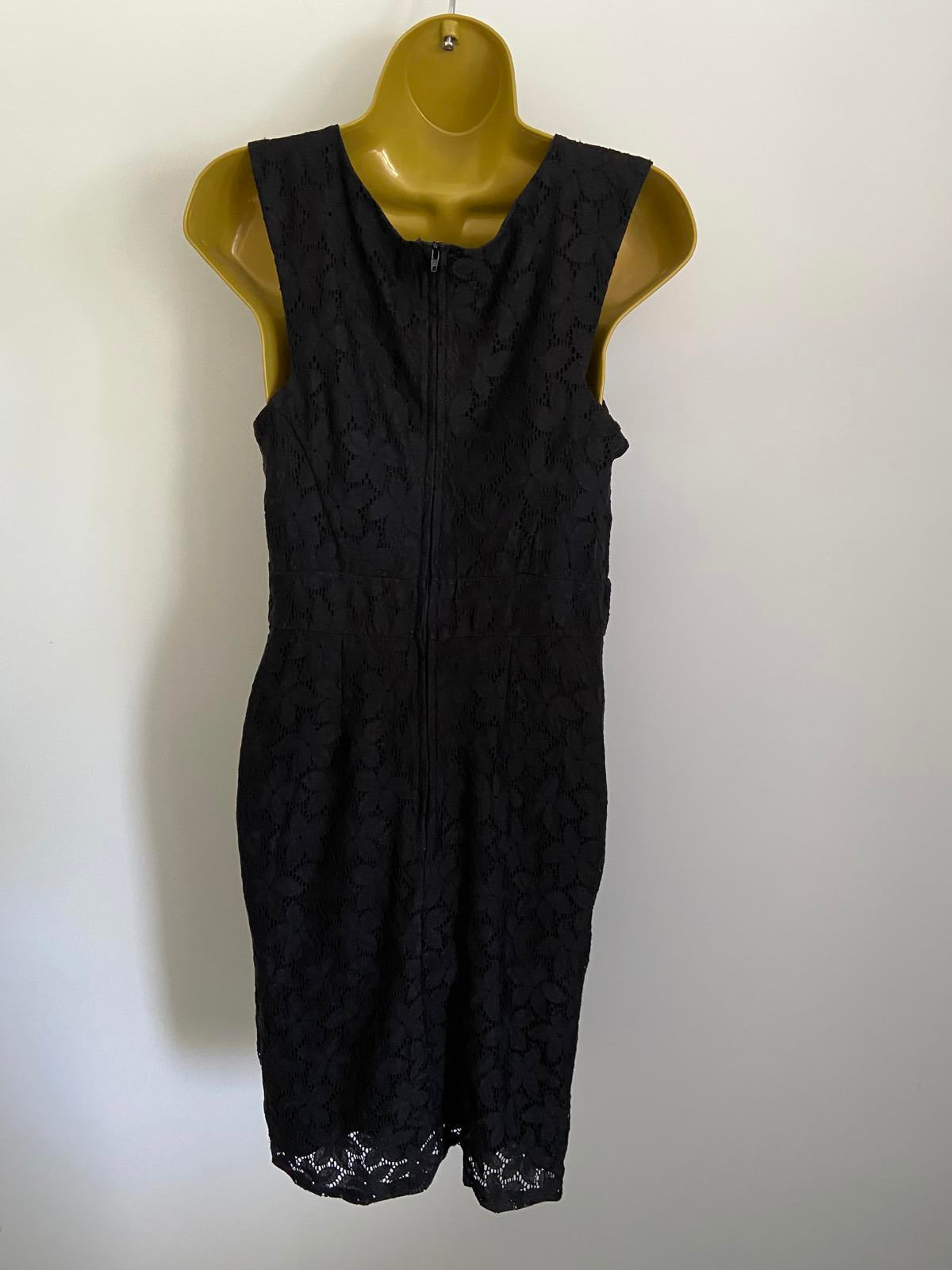 George Size 14 Black Lace Midi Dress Zip Back Fully Lined Occasion Party Wear