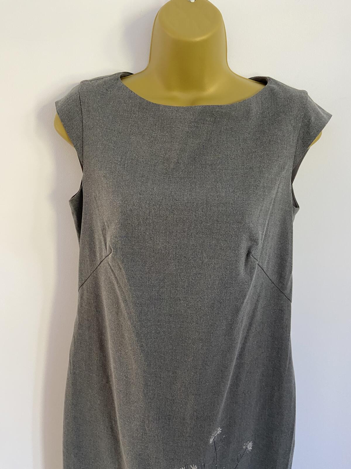 Next Grey Embroidered Sleeveless Shift Dress - UK Size 12