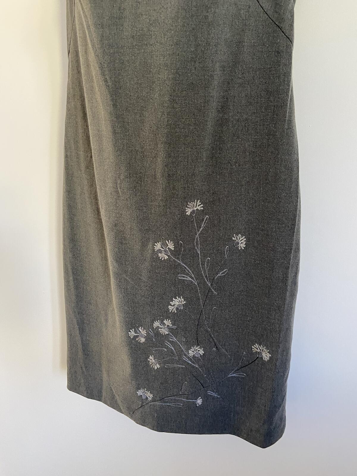 Next Grey Embroidered Sleeveless Shift Dress - UK Size 12