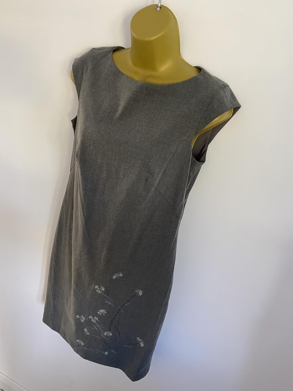 Next Grey Embroidered Sleeveless Shift Dress - UK Size 12