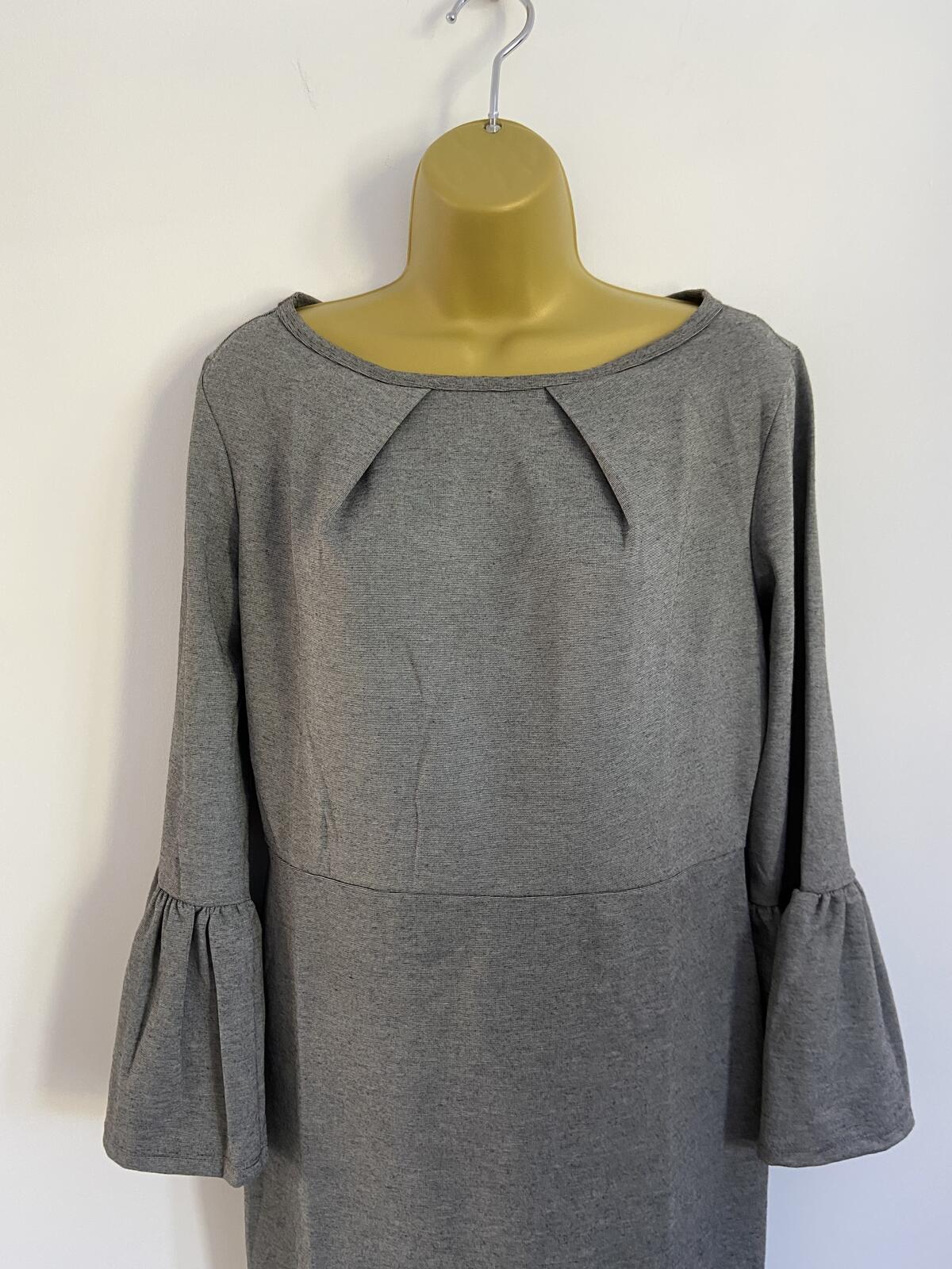 Collection London Grey Knee-Length Dress with Flare Sleeves - UK Size 14