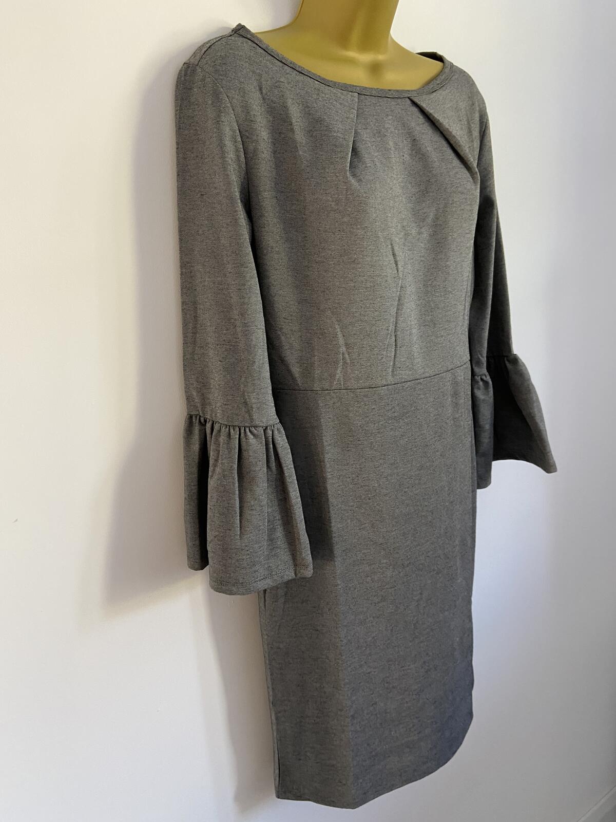 Collection London Grey Knee-Length Dress with Flare Sleeves - UK Size 14