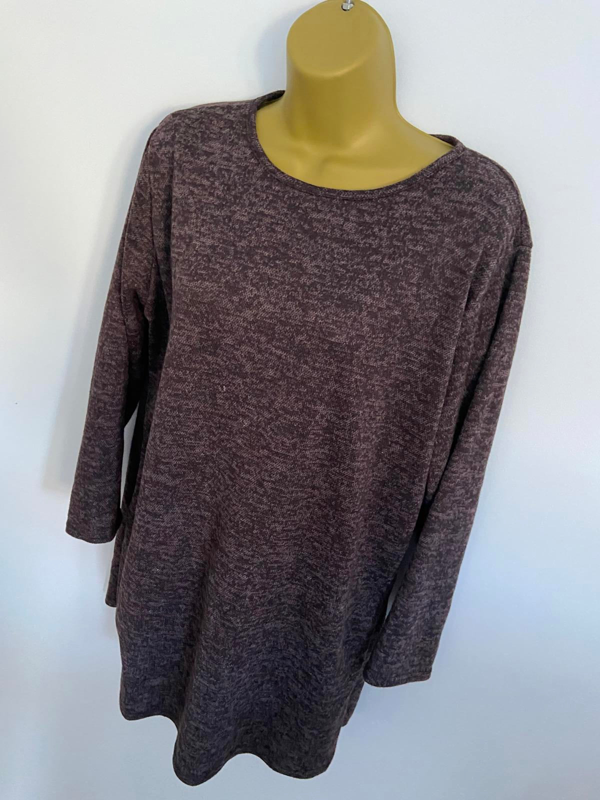 Dark Purple Longline Lightweight Sweater - Belt Loops, Size Large (L)