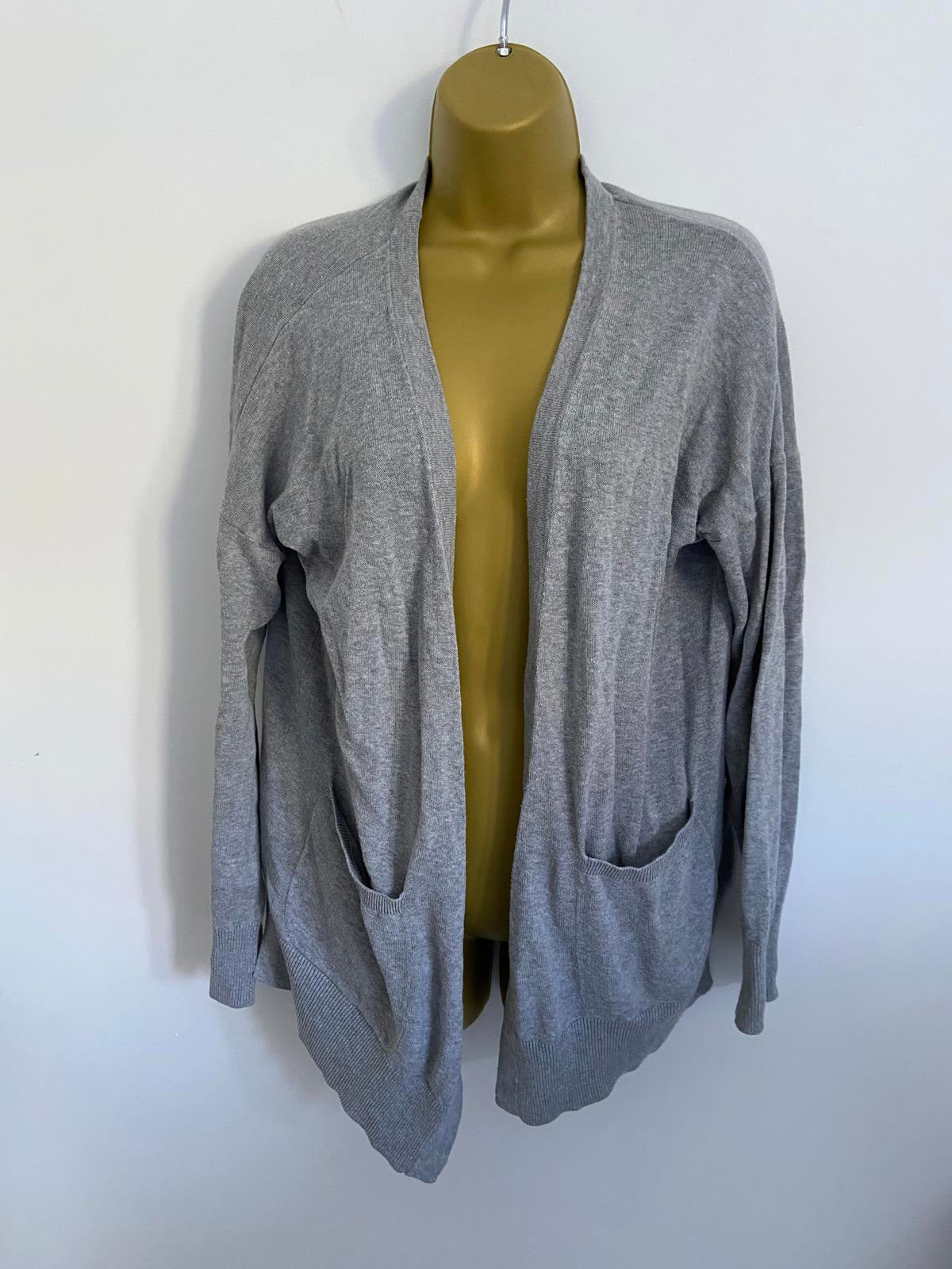 M&S Grey Cotton Cardigan - Pockets, Size Medium (M)