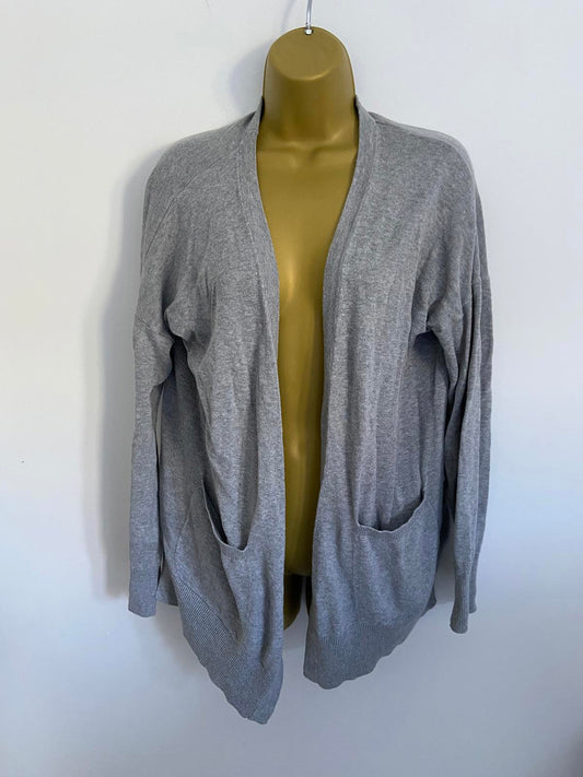 M&S Grey Cotton Cardigan - Pockets, Size Medium (M)