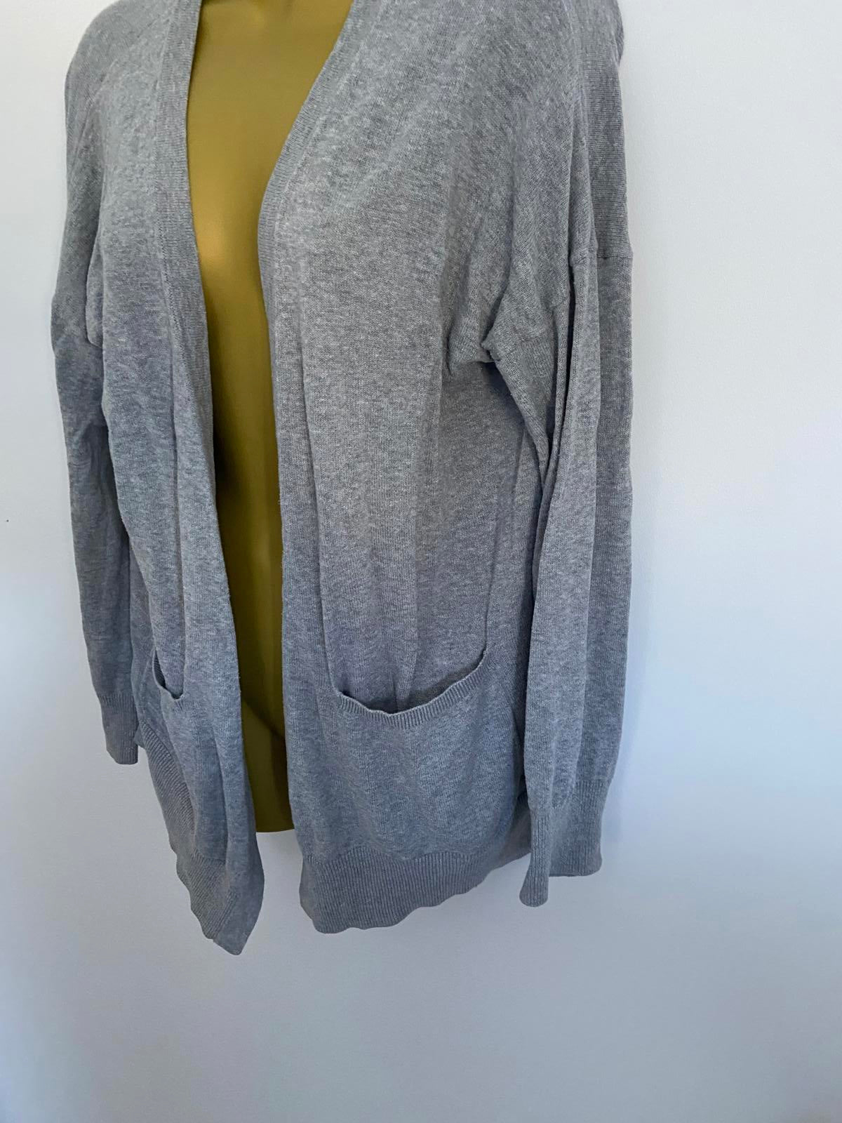M&S Grey Cotton Cardigan - Pockets, Size Medium (M)