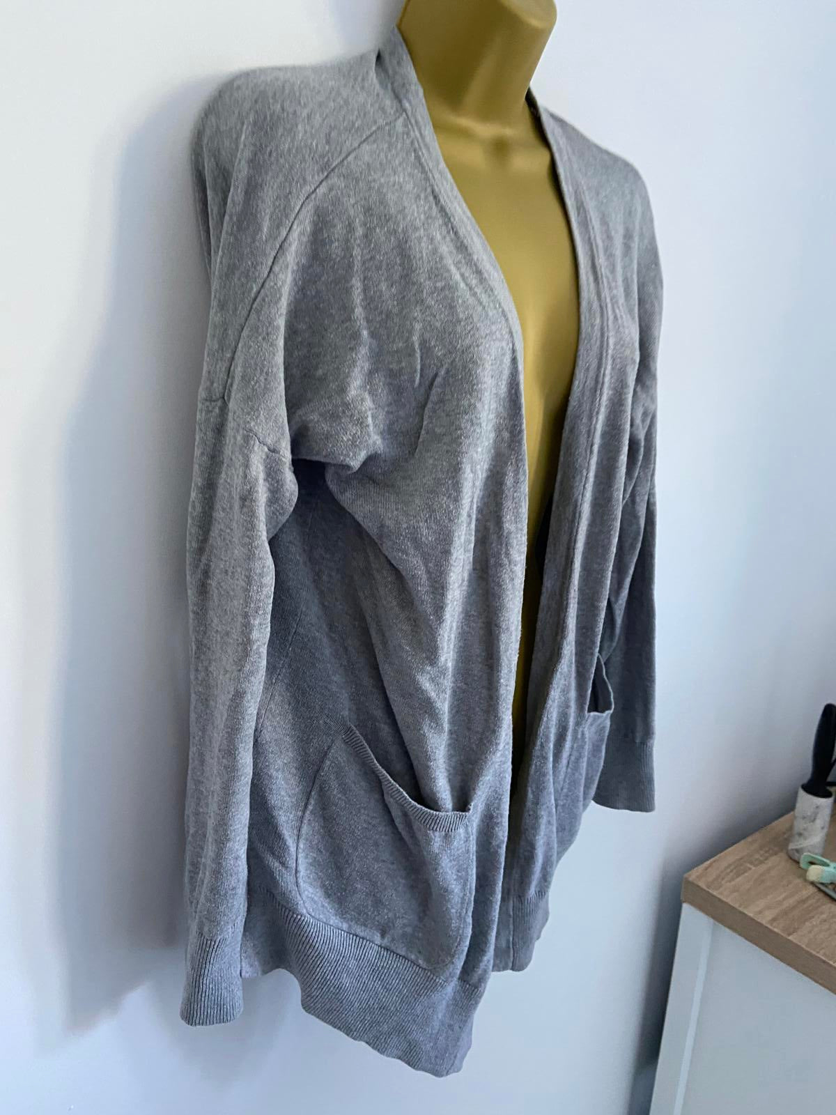 M&S Grey Cotton Cardigan - Pockets, Size Medium (M)