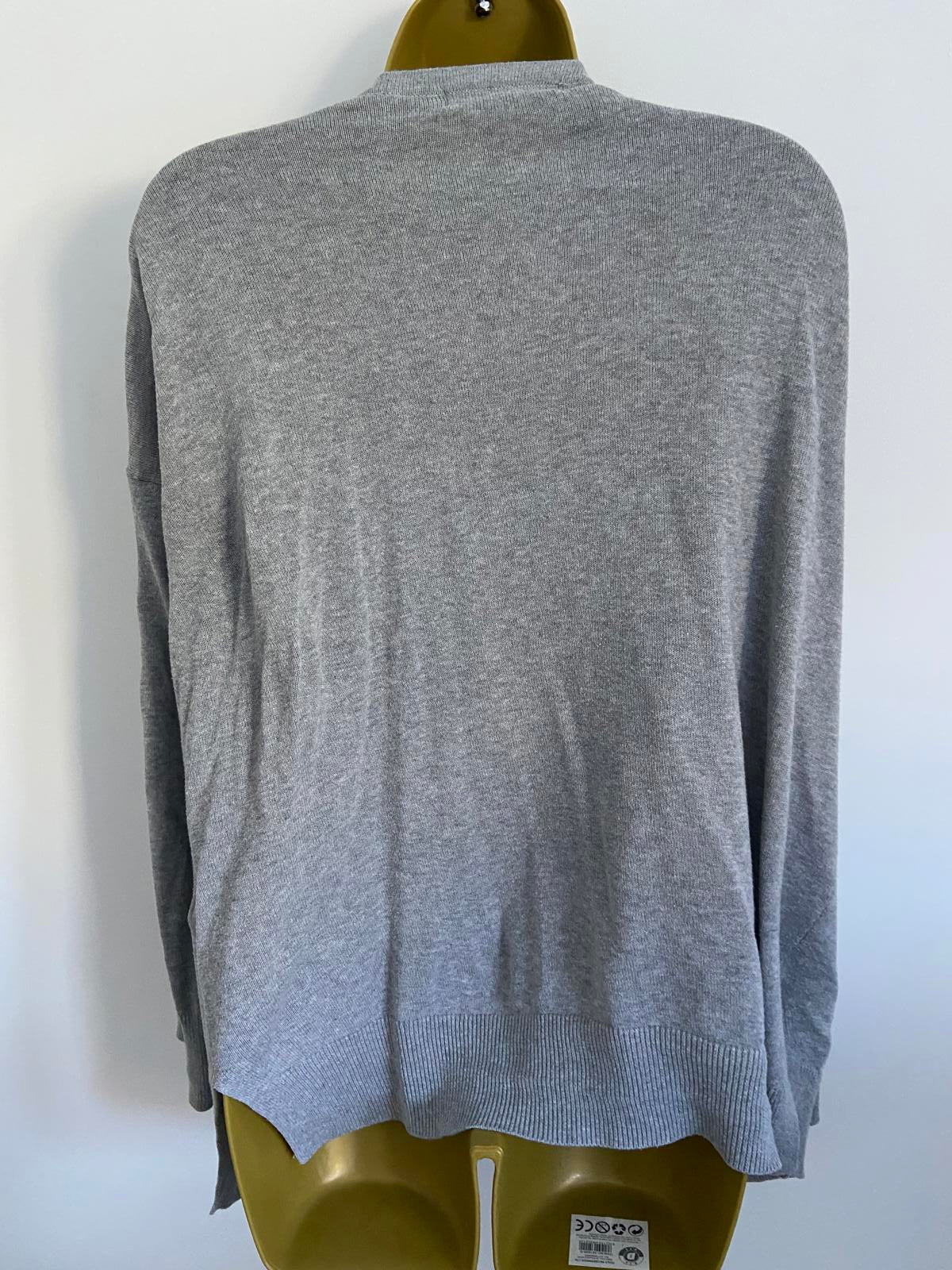 M&S Grey Cotton Cardigan - Pockets, Size Medium (M)