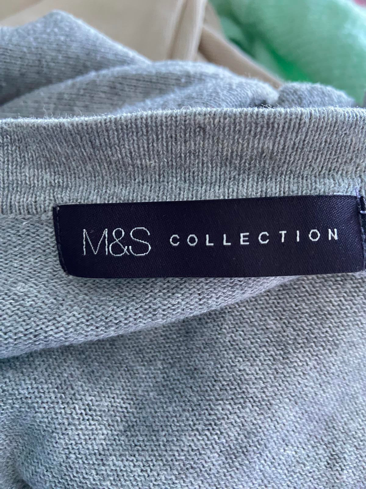 M&S Grey Cotton Cardigan - Pockets, Size Medium (M)