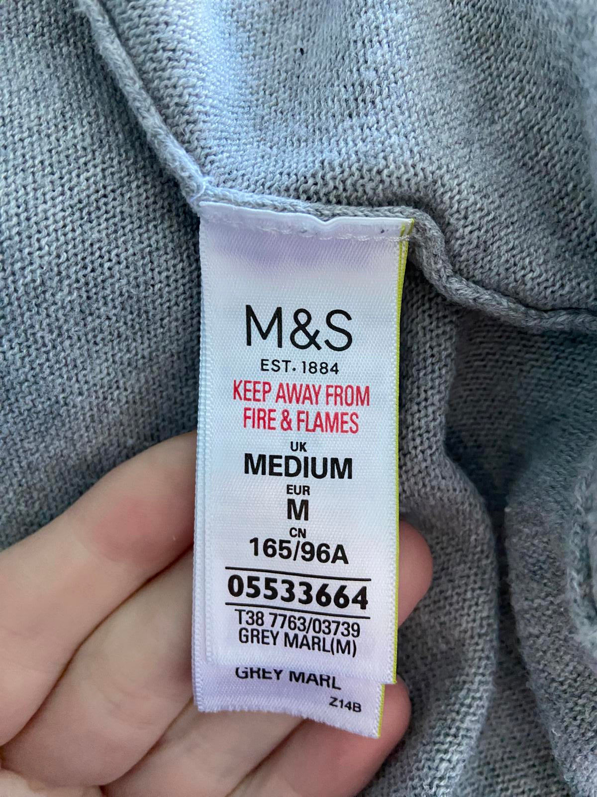 M&S Grey Cotton Cardigan - Pockets, Size Medium (M)