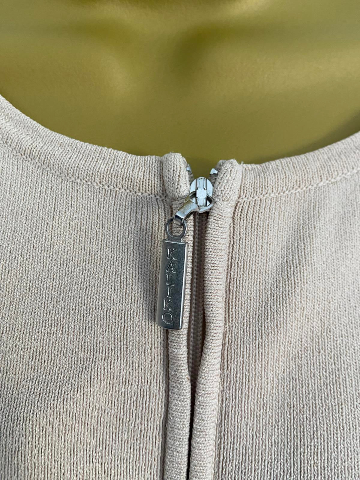 KALIKO Beige Lightweight Sweater - Full Zip, Belted Style, Size 10