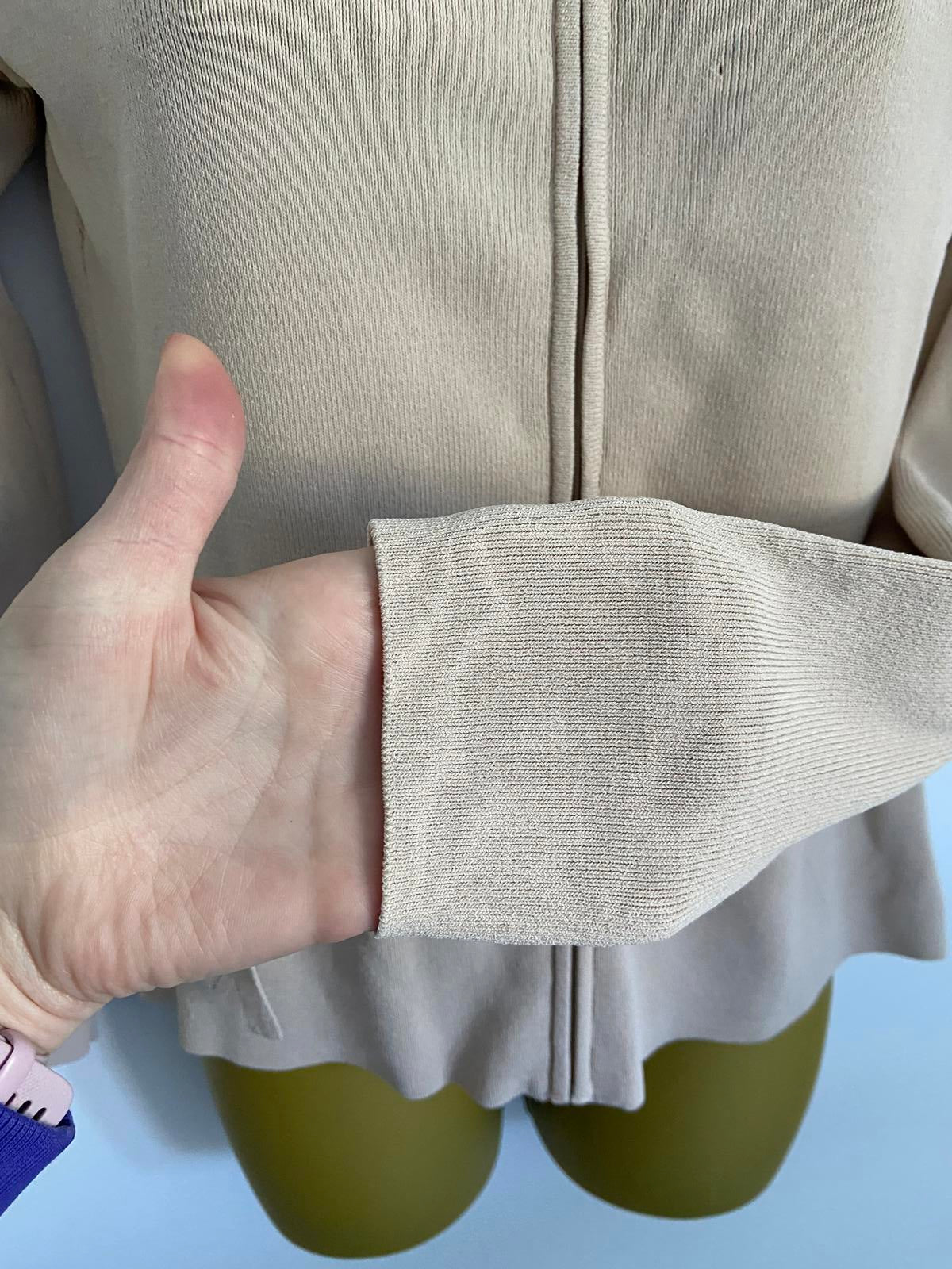 KALIKO Beige Lightweight Sweater - Full Zip, Belted Style, Size 10