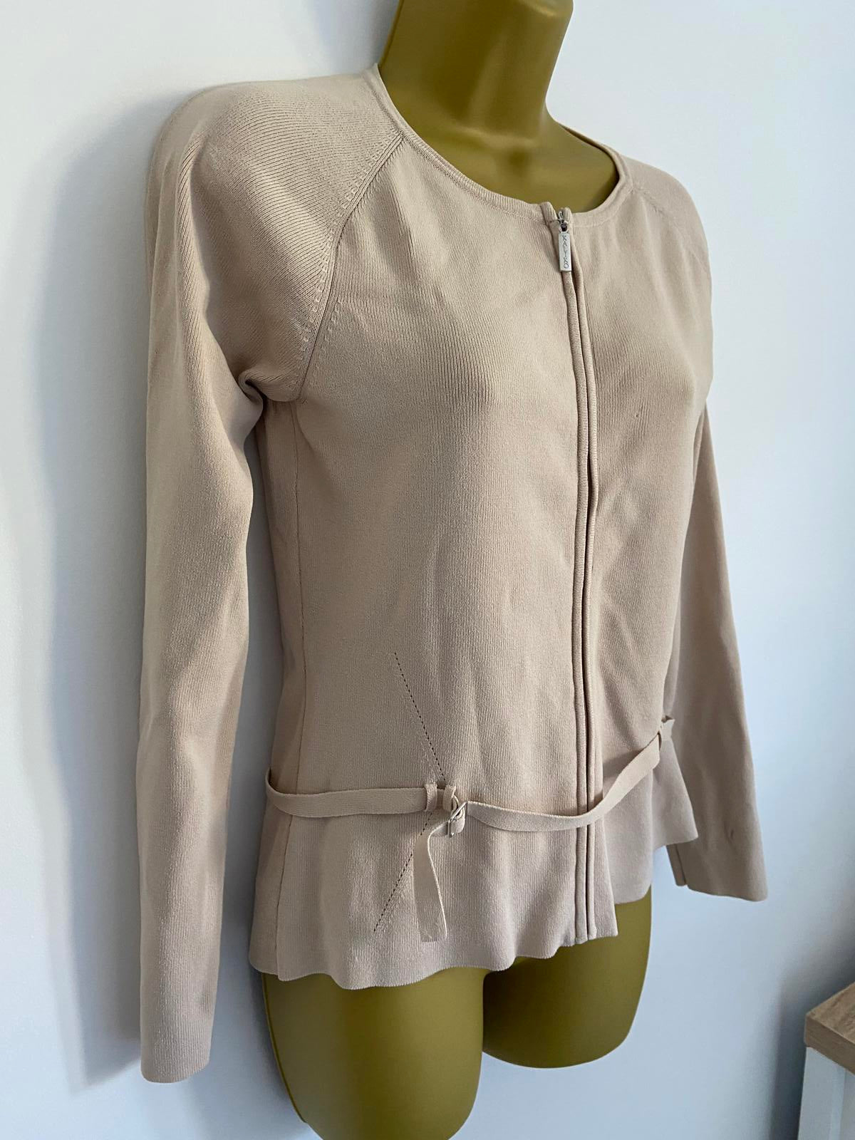 KALIKO Beige Lightweight Sweater - Full Zip, Belted Style, Size 10
