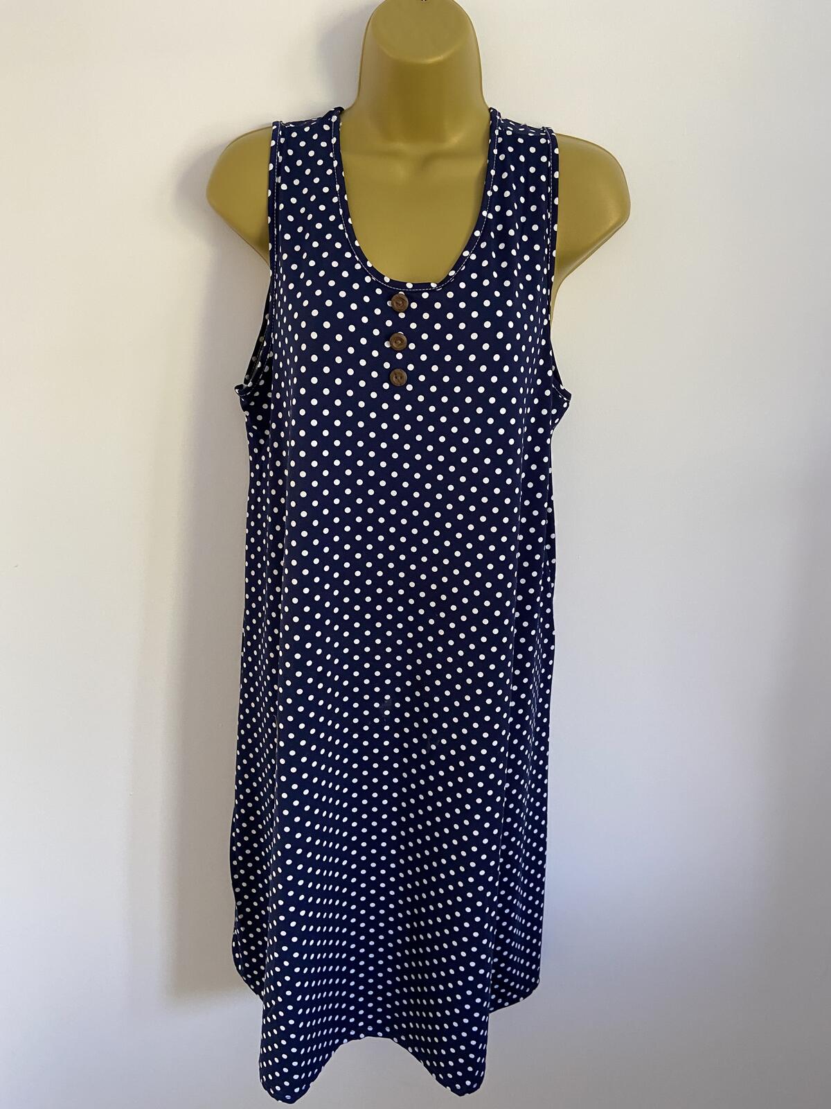 HUA YI Fashion Blue & White Polka Dot Summer Dress - Size M/L