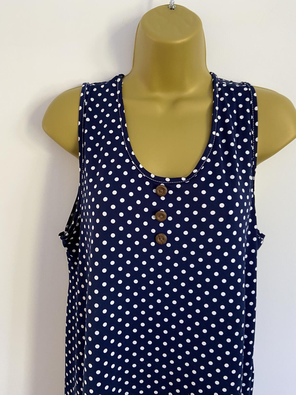 HUA YI Fashion Blue & White Polka Dot Summer Dress - Size M/L