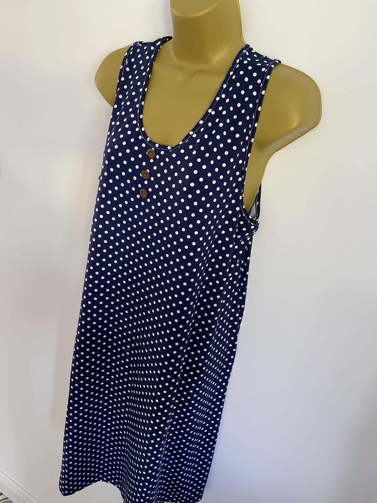 HUA YI Fashion Blue & White Polka Dot Summer Dress - Size M/L