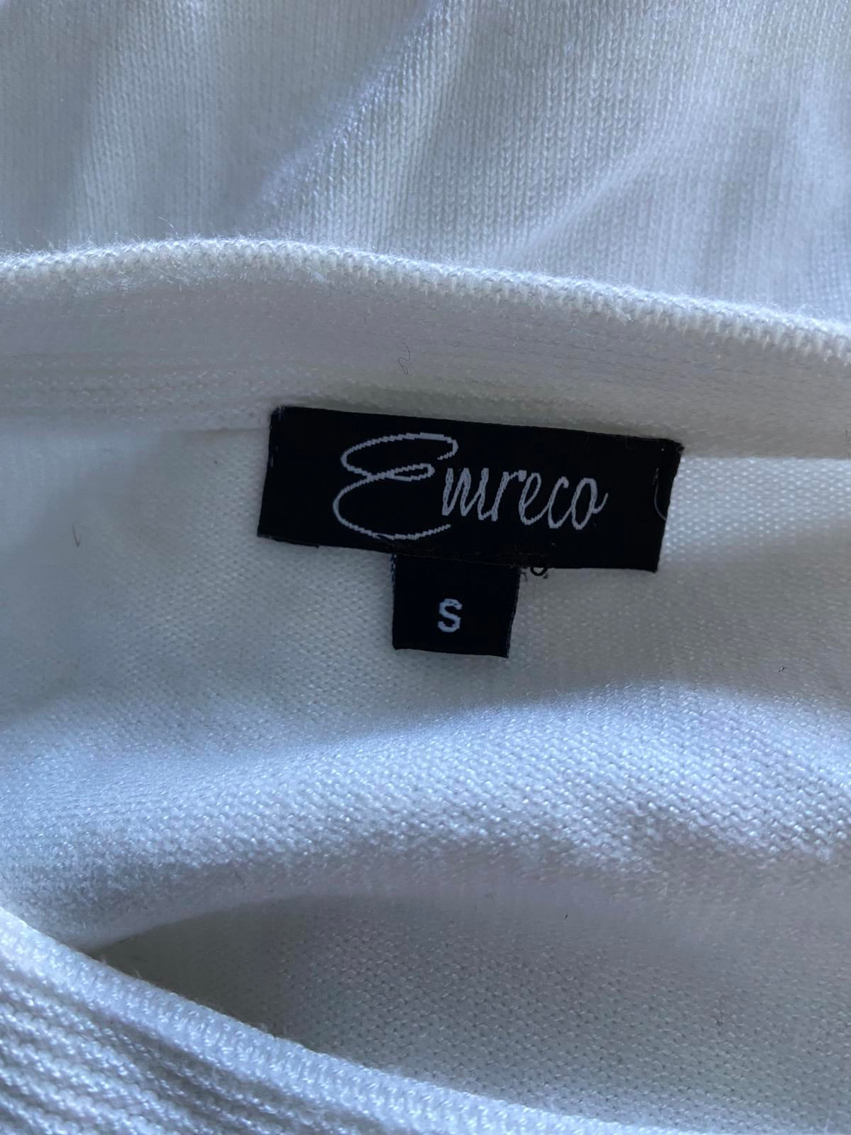 EURECO White Lightweight Sweater - Blue Glitter Trim, Sequin Detail, Size Small