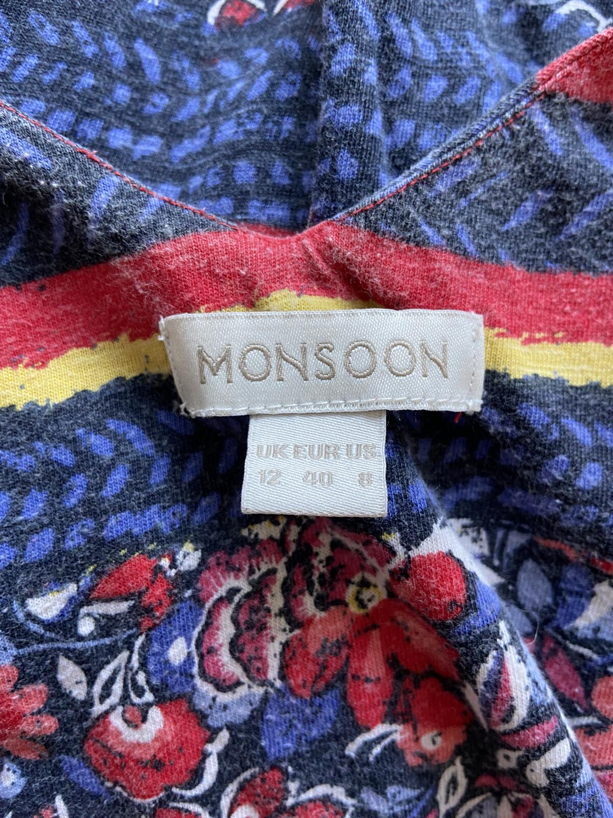 Monsoon Multi-Patterned Cotton Midi Dress - UK Size 12