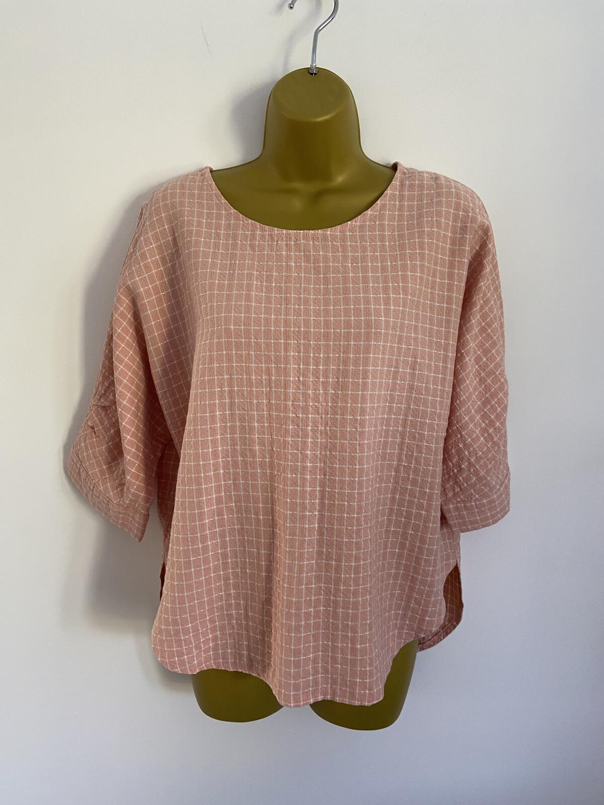 Stella Morgan Pink & White Checked Short Sleeve Blouse - UK Size 10