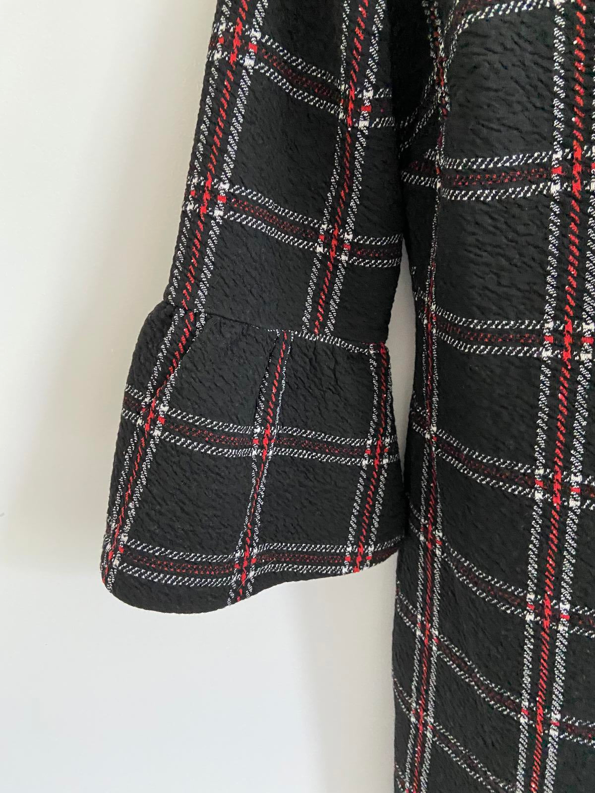 Papaya Size 10 Black Check Plaid Shift Dress Bell Sleeve Red White Detail New