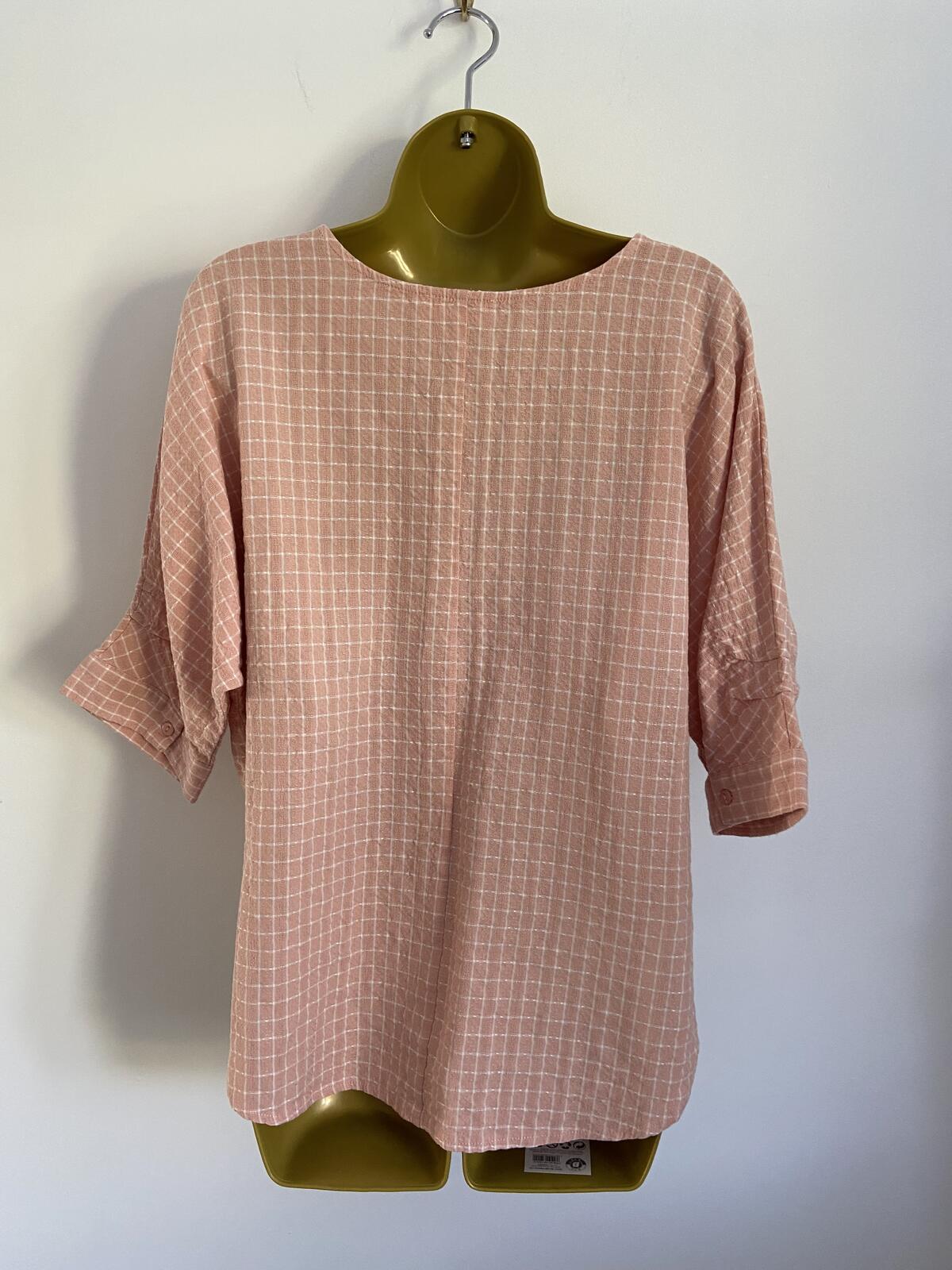 Stella Morgan Pink & White Checked Short Sleeve Blouse - UK Size 10