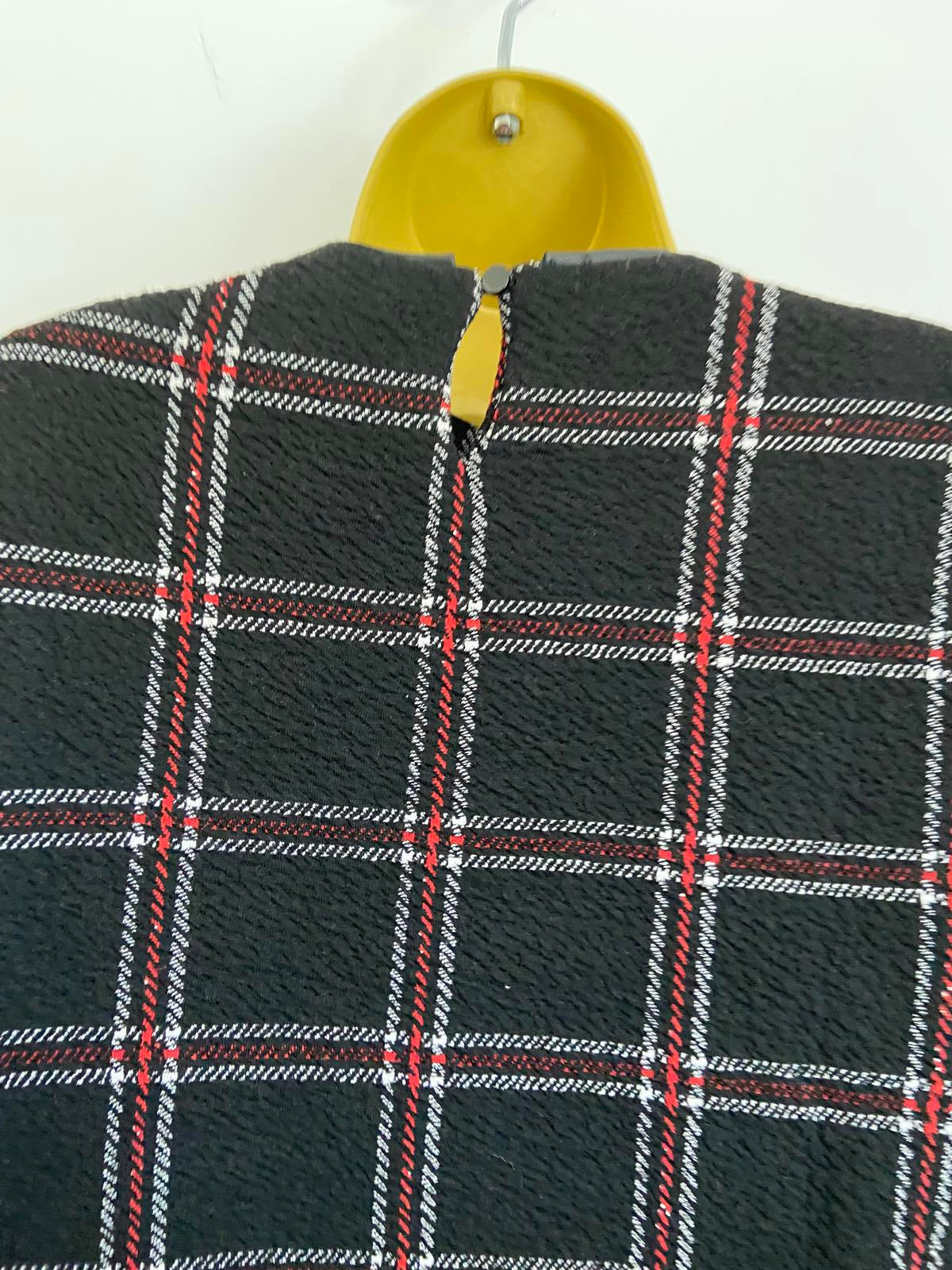 Papaya Size 10 Black Check Plaid Shift Dress Bell Sleeve Red White Detail New