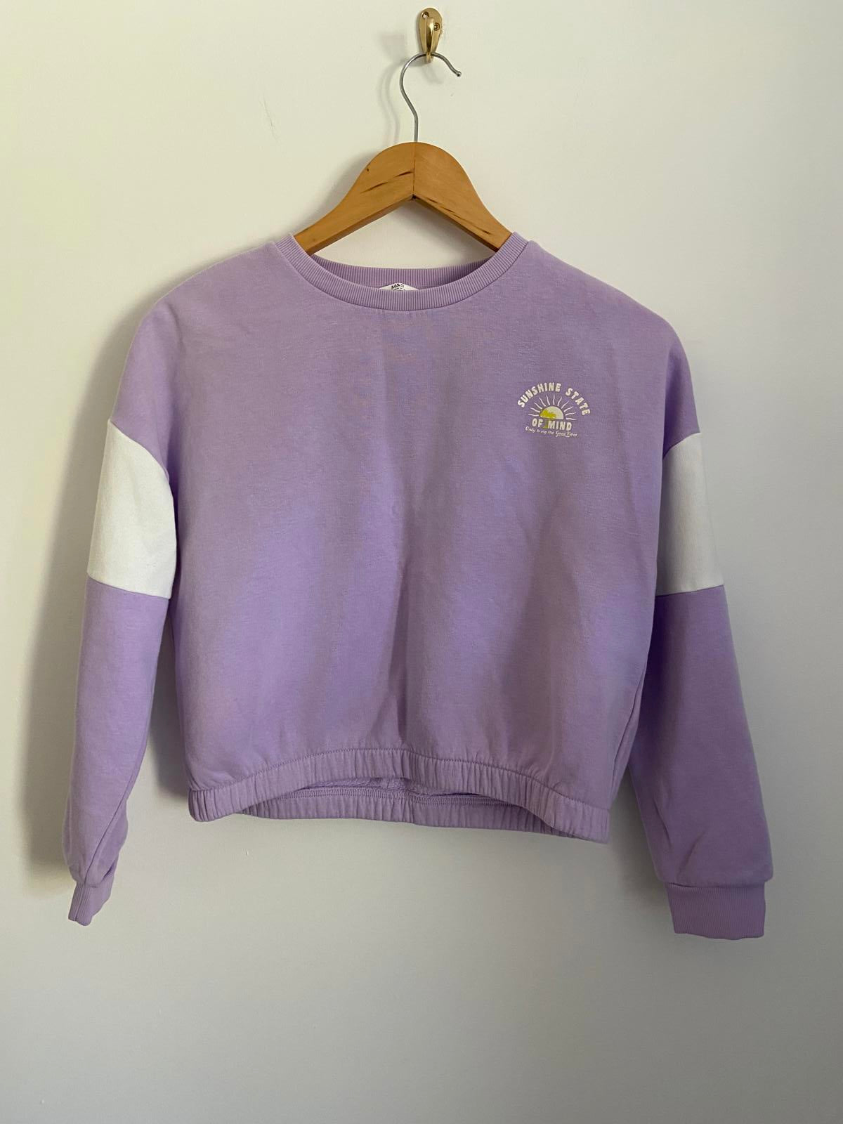 M&S Girls Age 11-12 Lilac Purple Sweatshirt Sunshine State of Mind Cotton Jumper