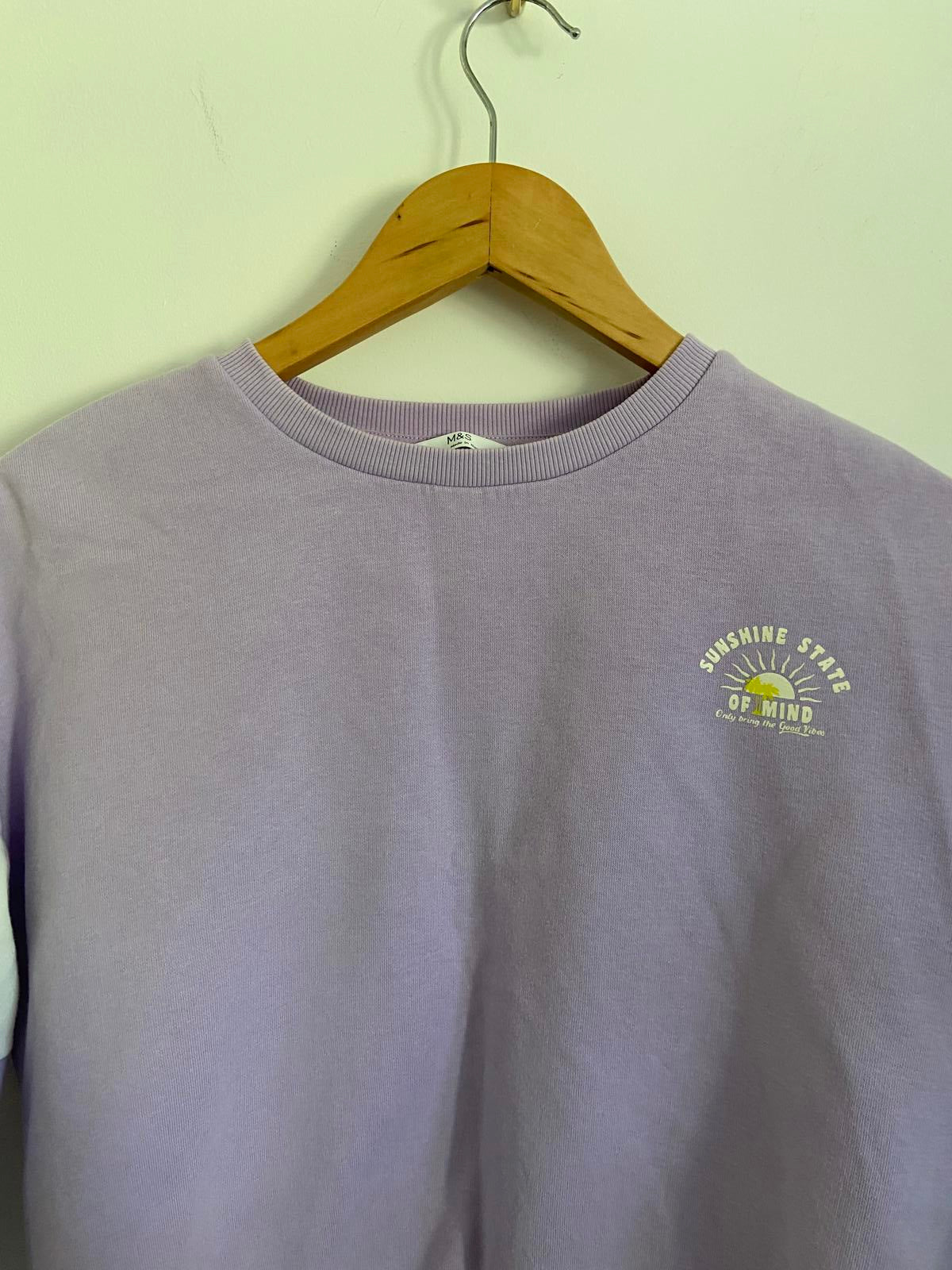 M&S Girls Age 11-12 Lilac Purple Sweatshirt Sunshine State of Mind Cotton Jumper