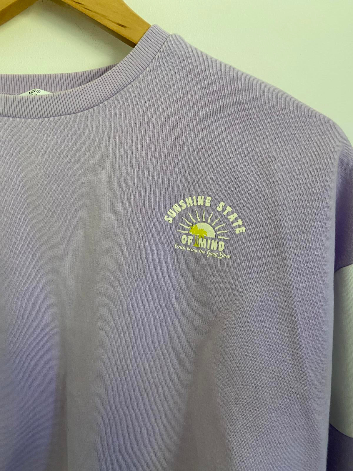 M&S Girls Age 11-12 Lilac Purple Sweatshirt Sunshine State of Mind Cotton Jumper