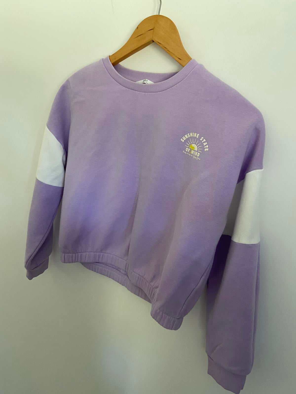 M&S Girls Age 11-12 Lilac Purple Sweatshirt Sunshine State of Mind Cotton Jumper