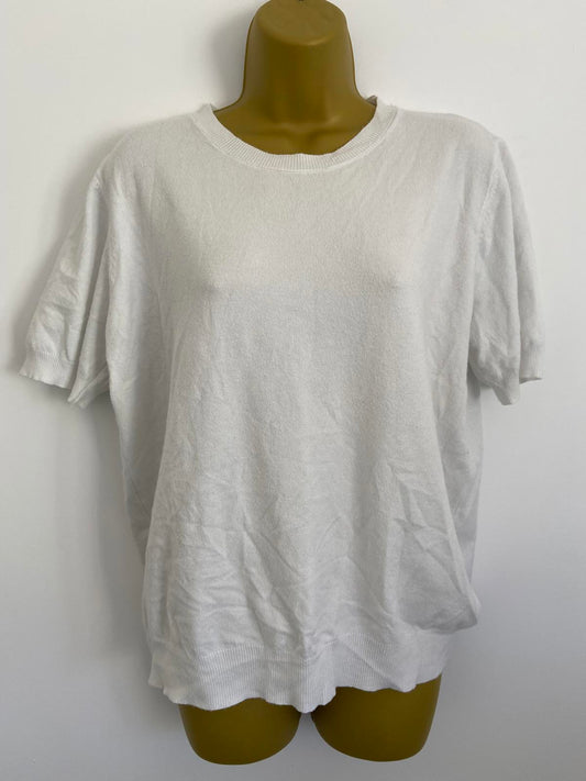 White Knit Top - Round Neck, Short Sleeve, Size Extra Large (XL)