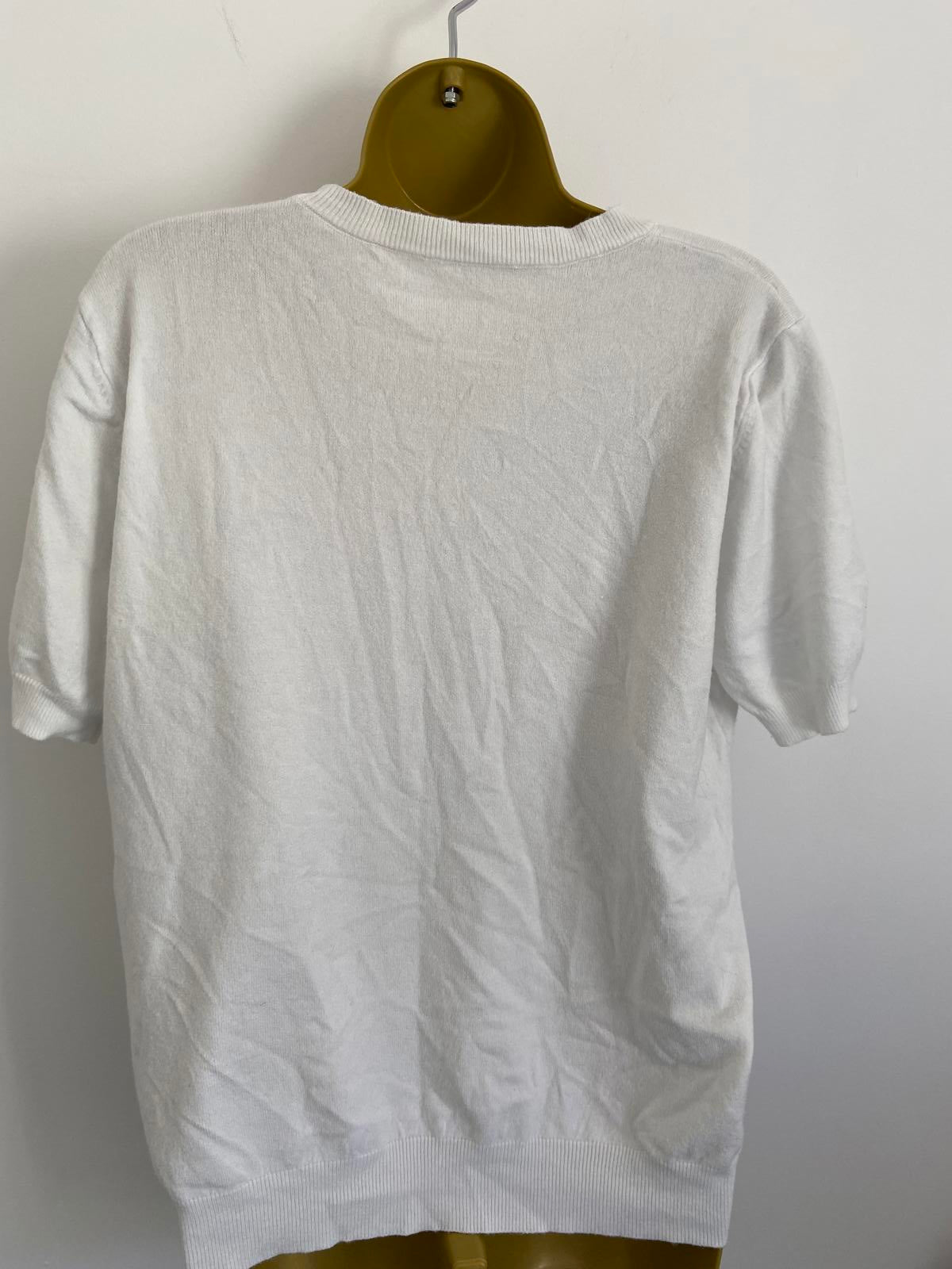 White Knit Top - Round Neck, Short Sleeve, Size Extra Large (XL)